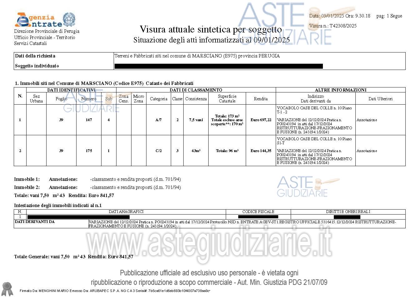 Planimetria del bene
