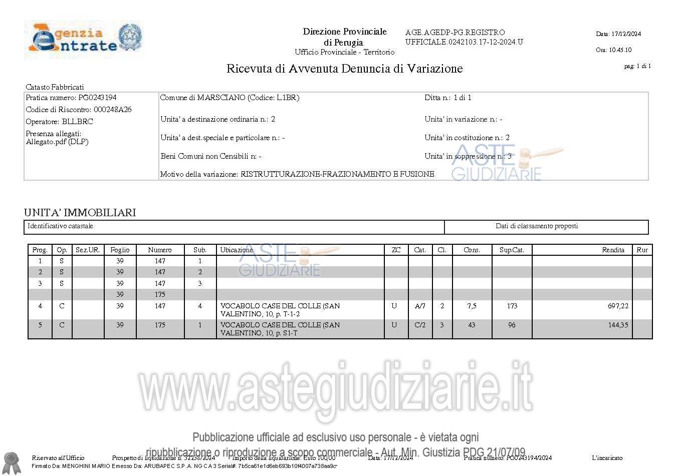Planimetria del bene