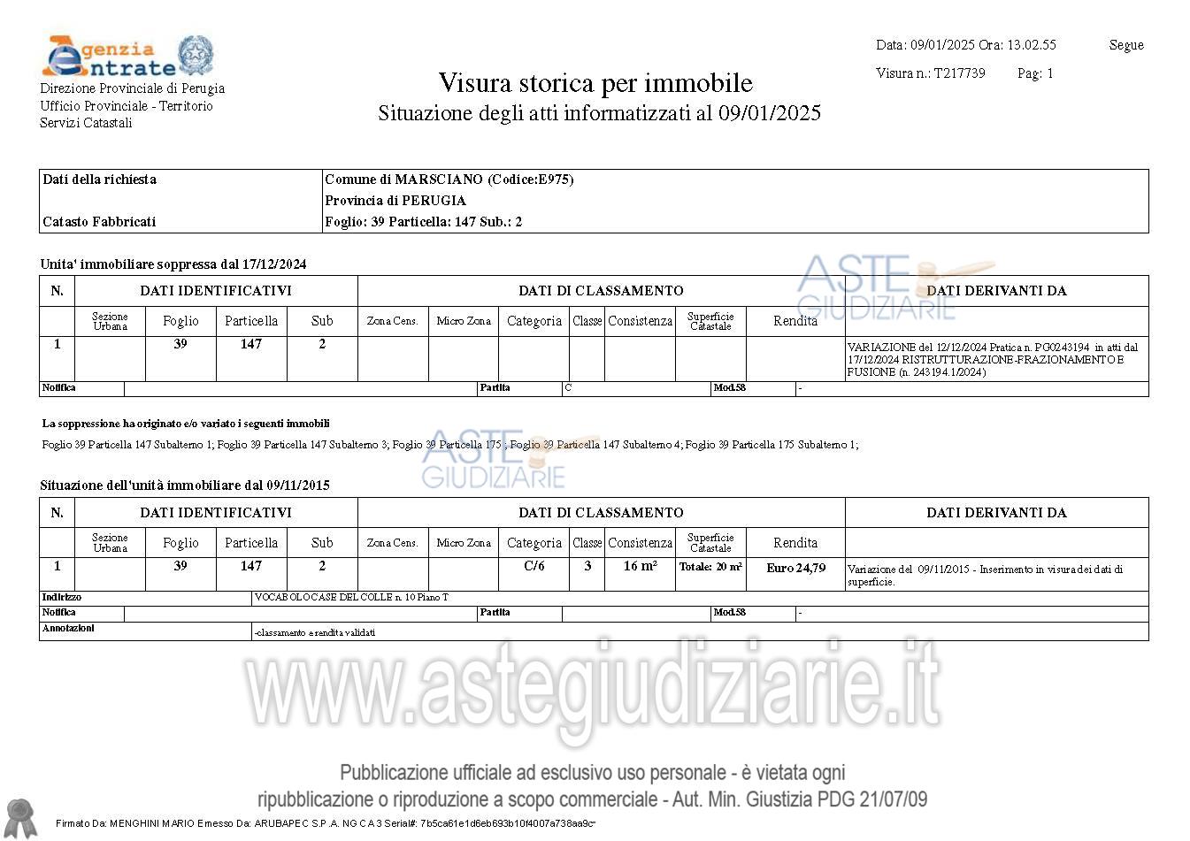 Planimetria del bene