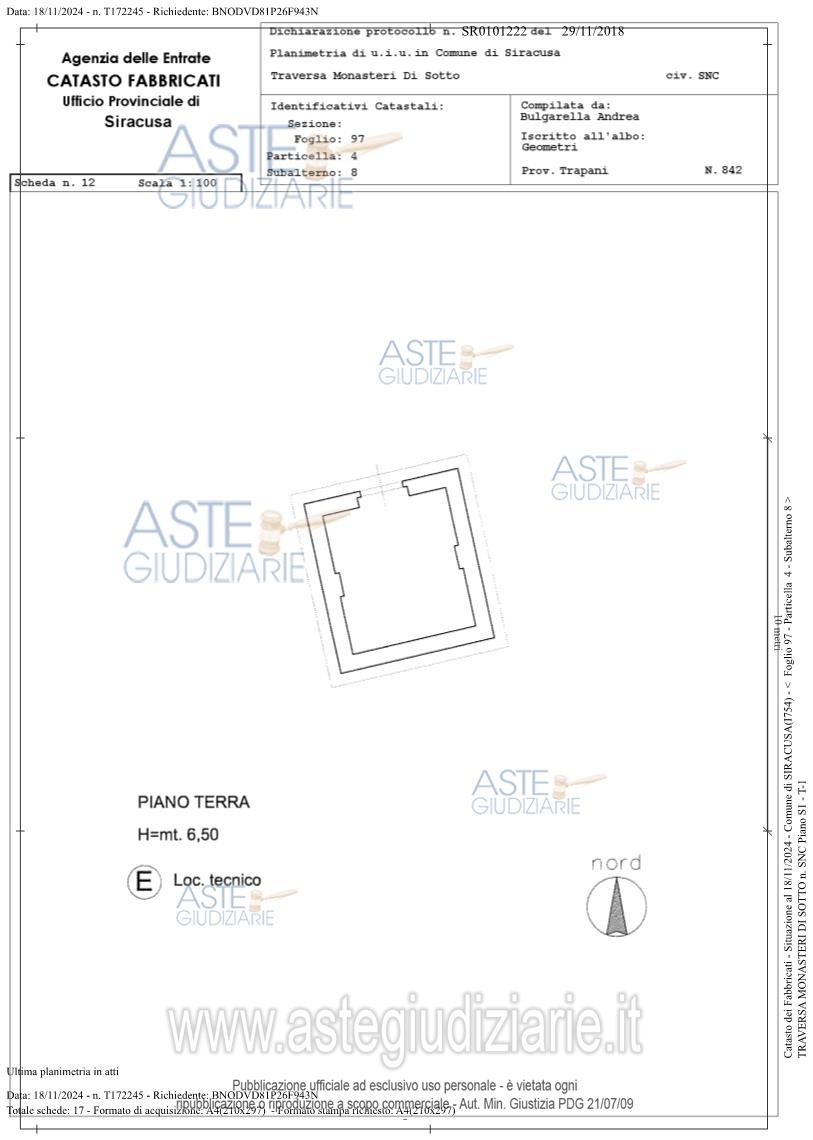 Planimetria del bene