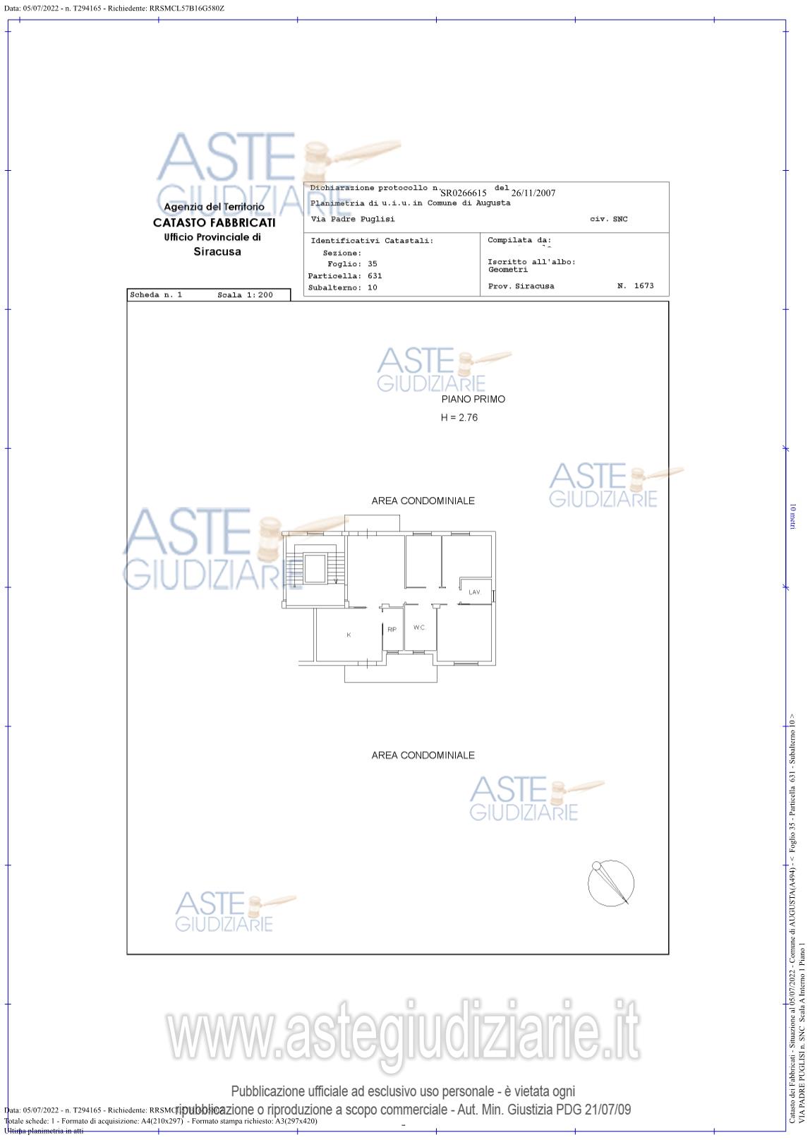 Planimetria del bene
