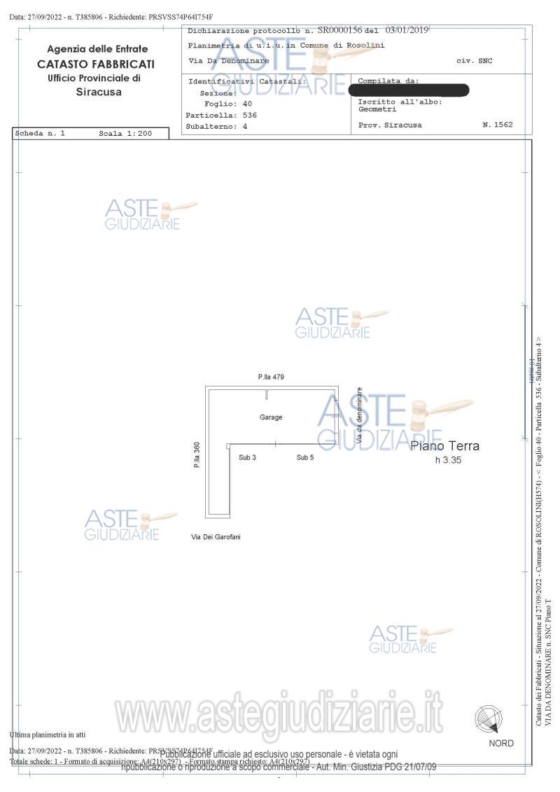Planimetria del bene