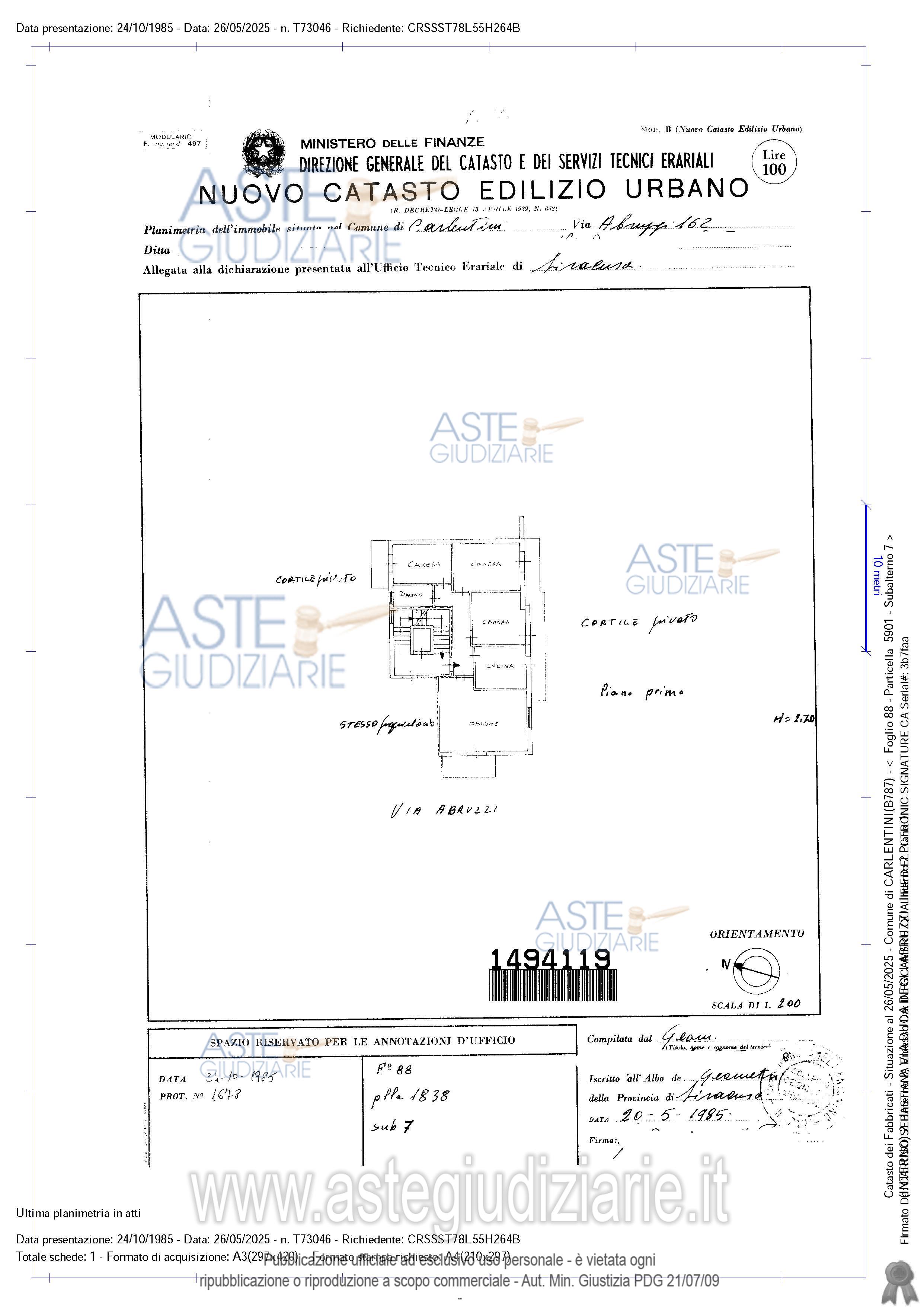 Planimetria del bene