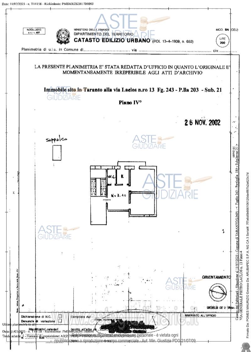Planimetria del bene