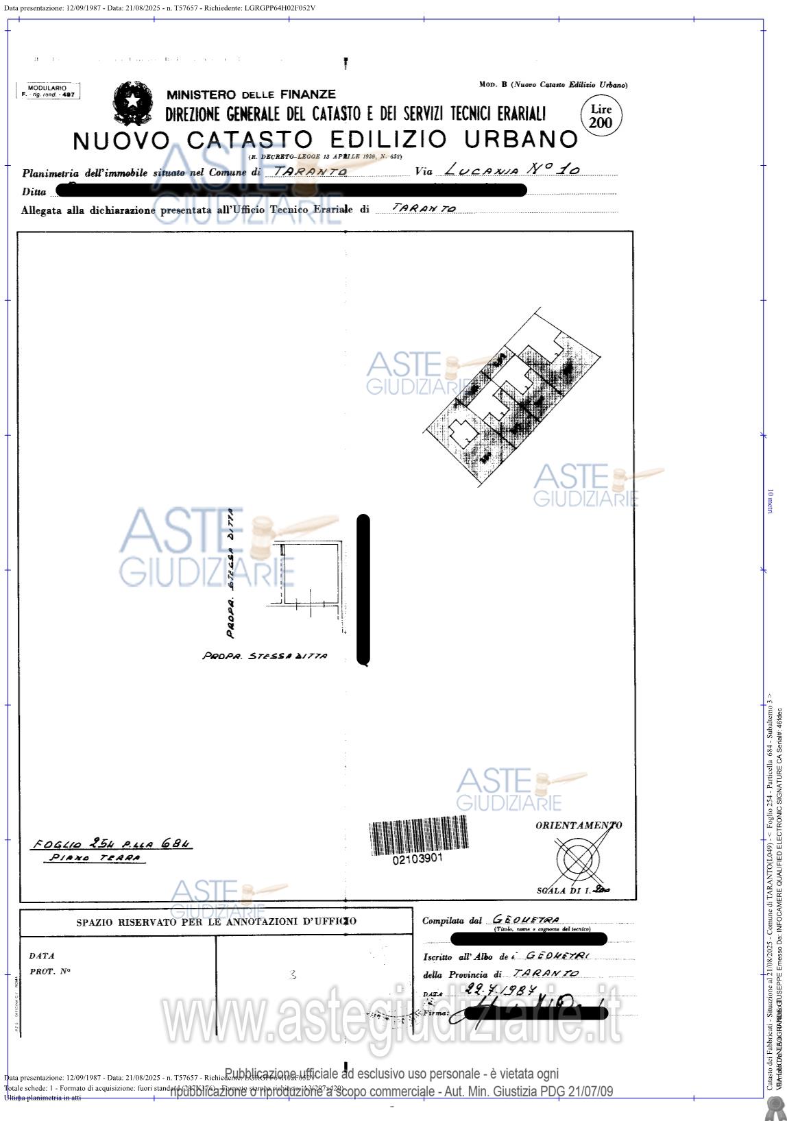 Planimetria del bene