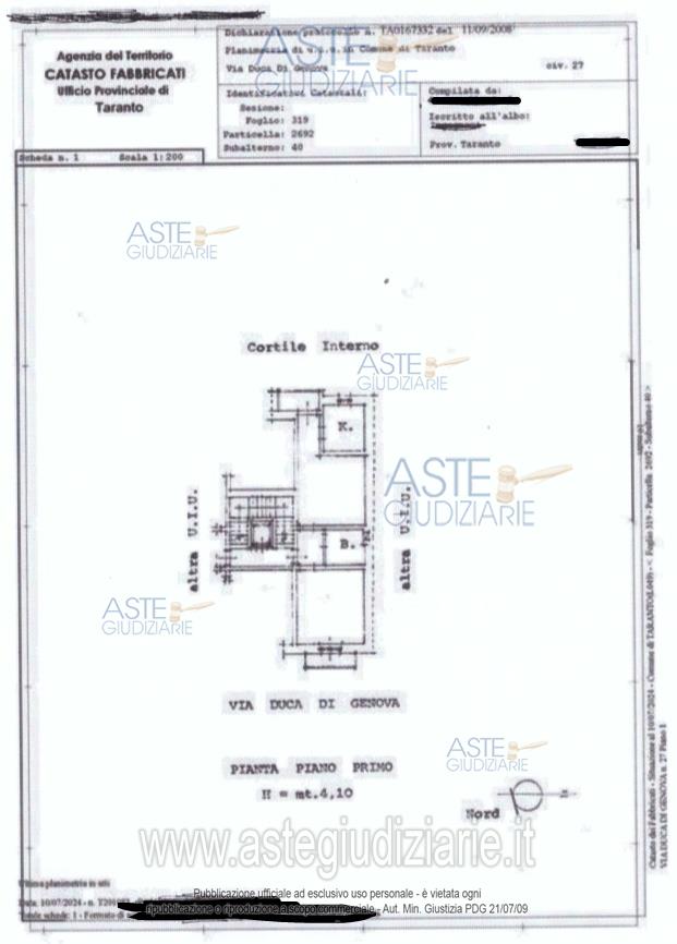 Planimetria del bene