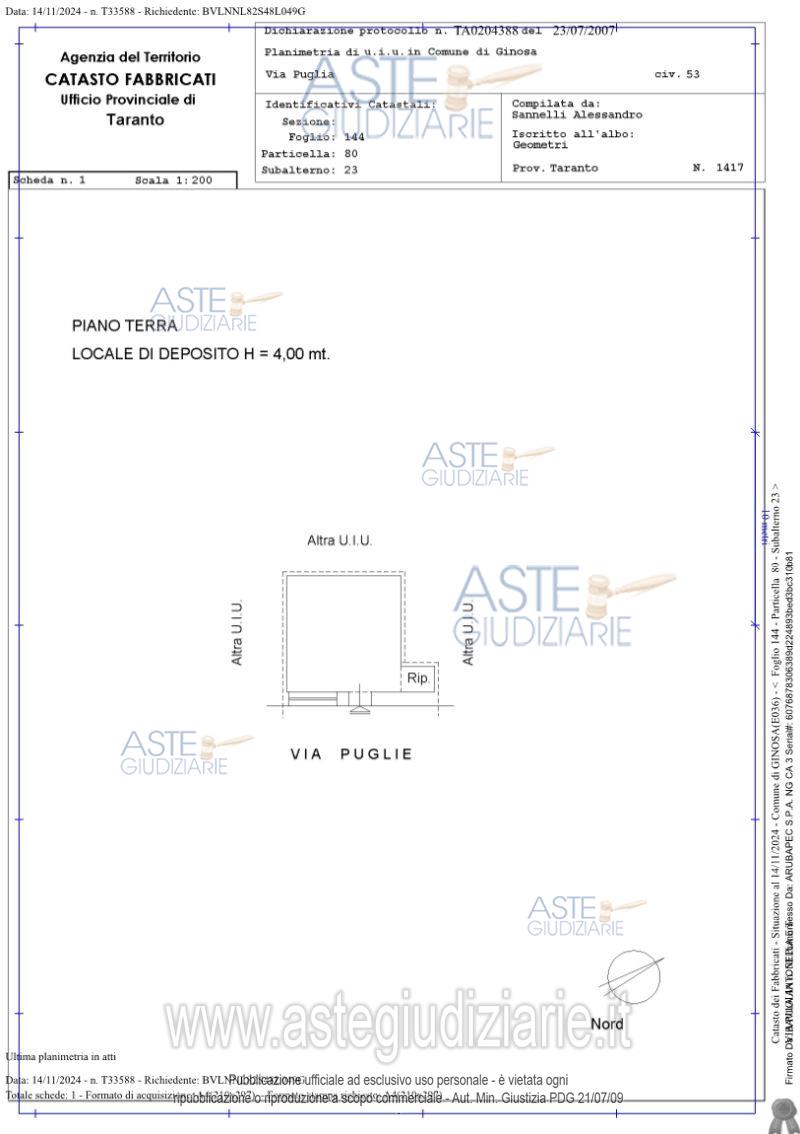 Planimetria del bene