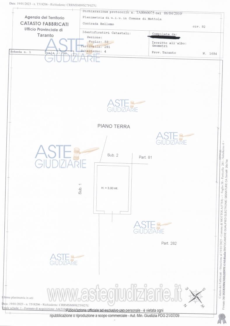 Planimetria del bene