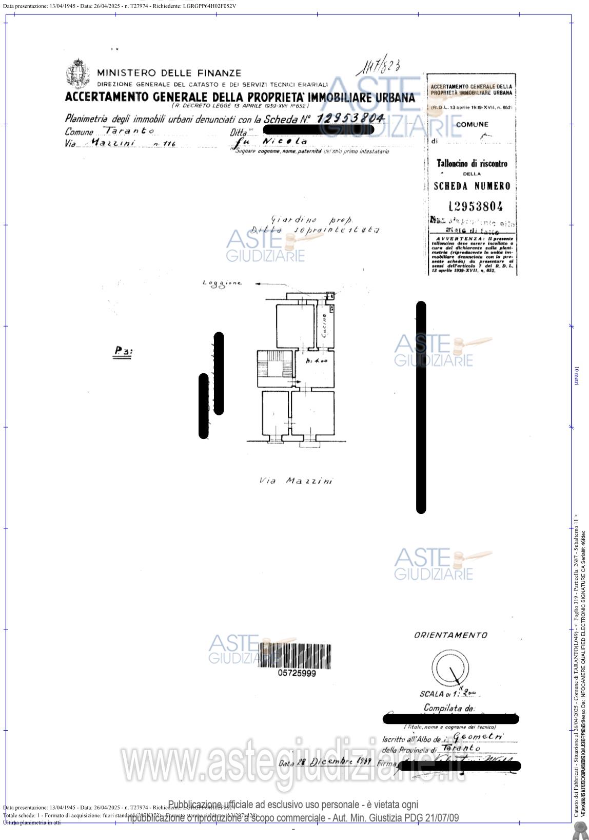 Planimetria del bene