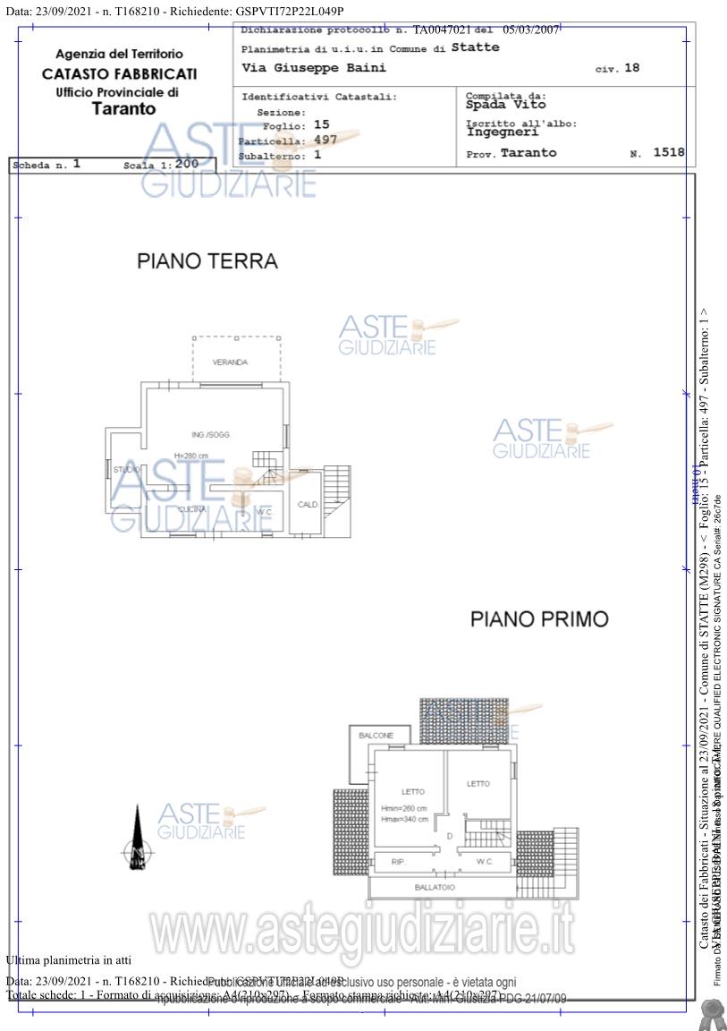 Planimetria del bene