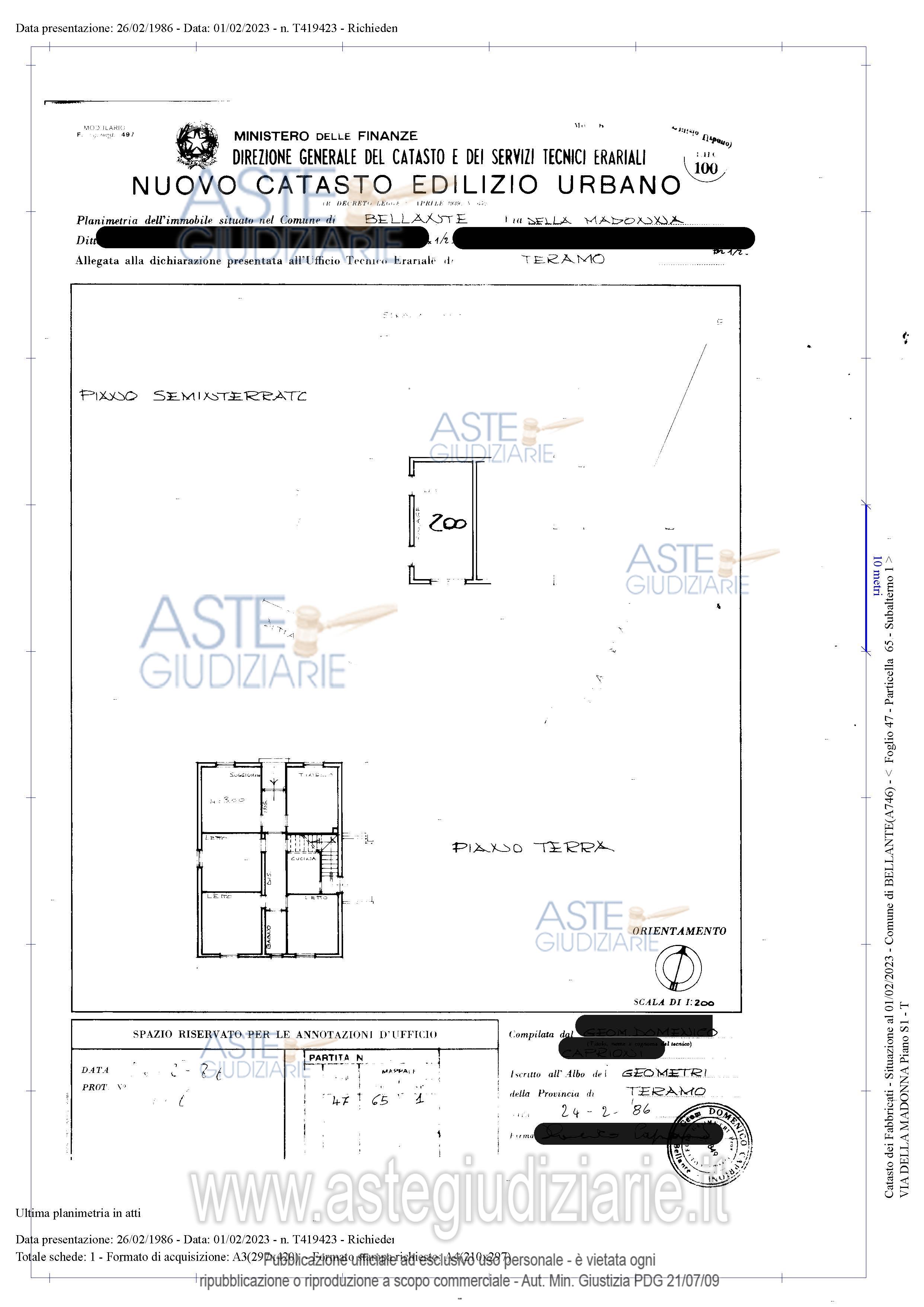 Planimetria del bene