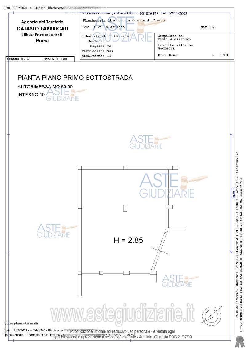 Planimetria del bene