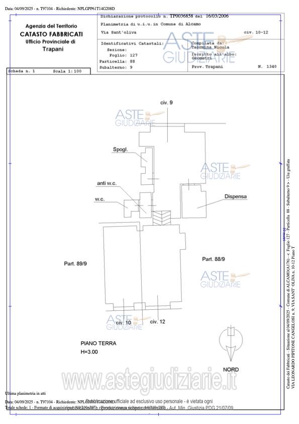 Planimetria del bene