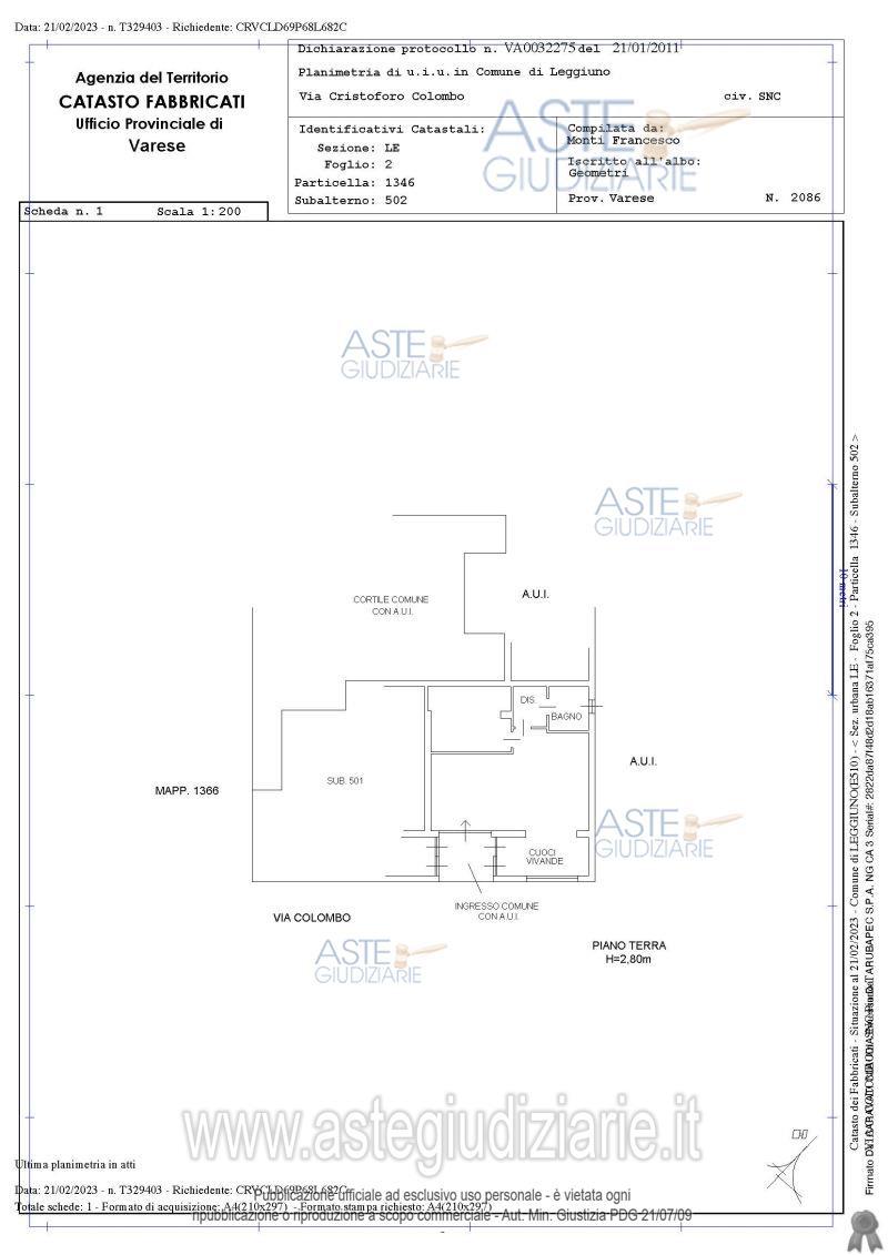 Planimetria del bene