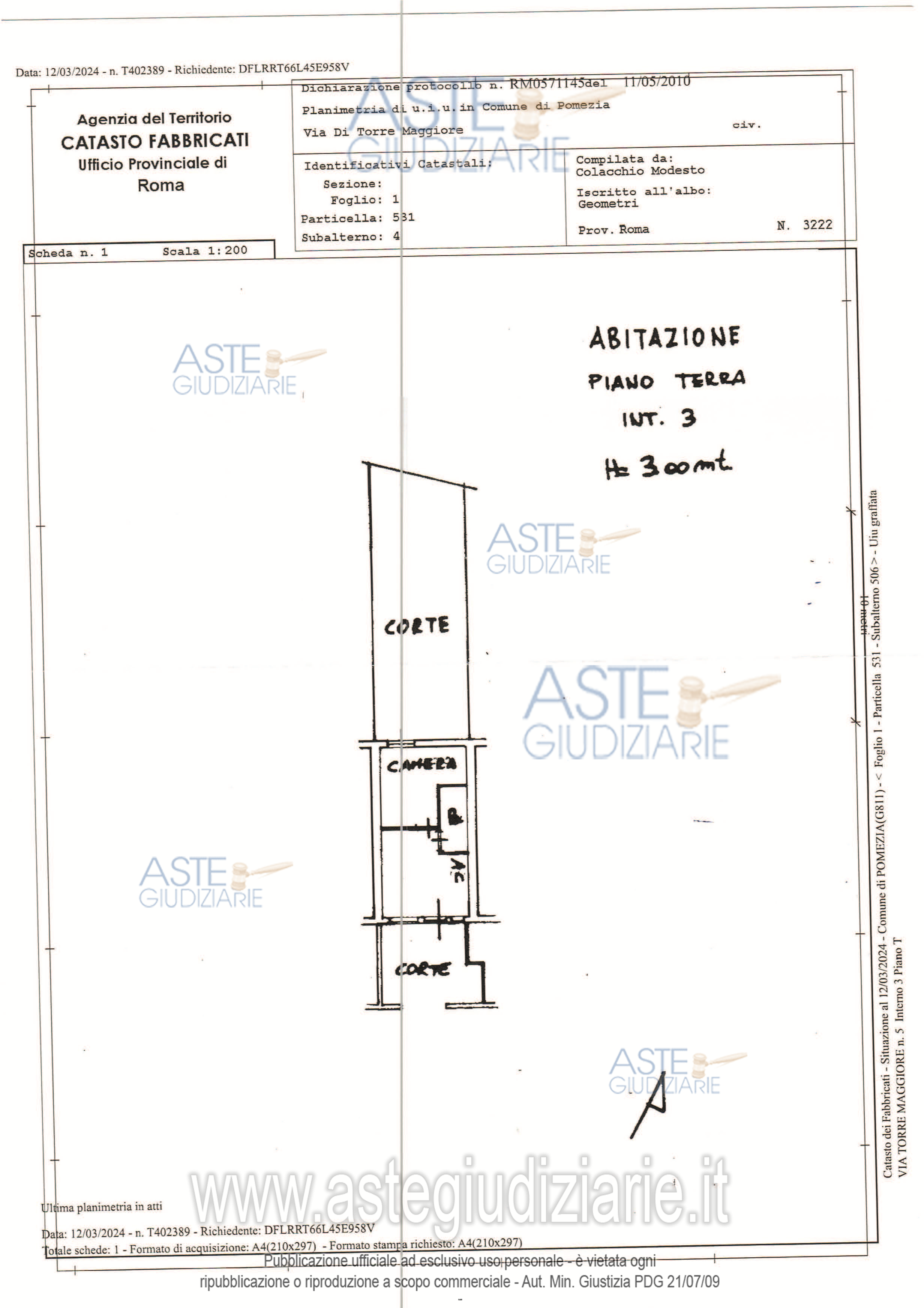 Planimetria del bene