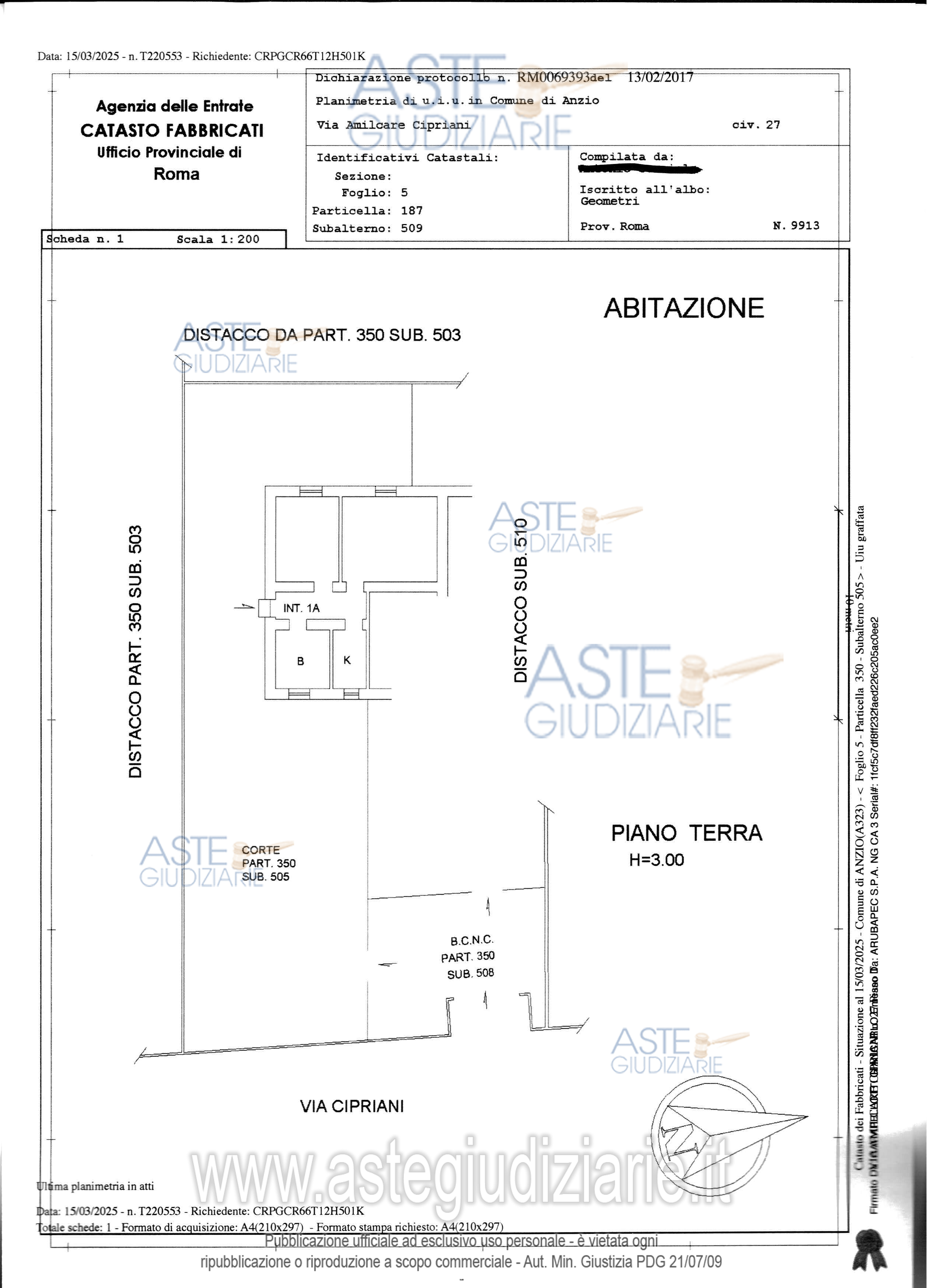Planimetria del bene