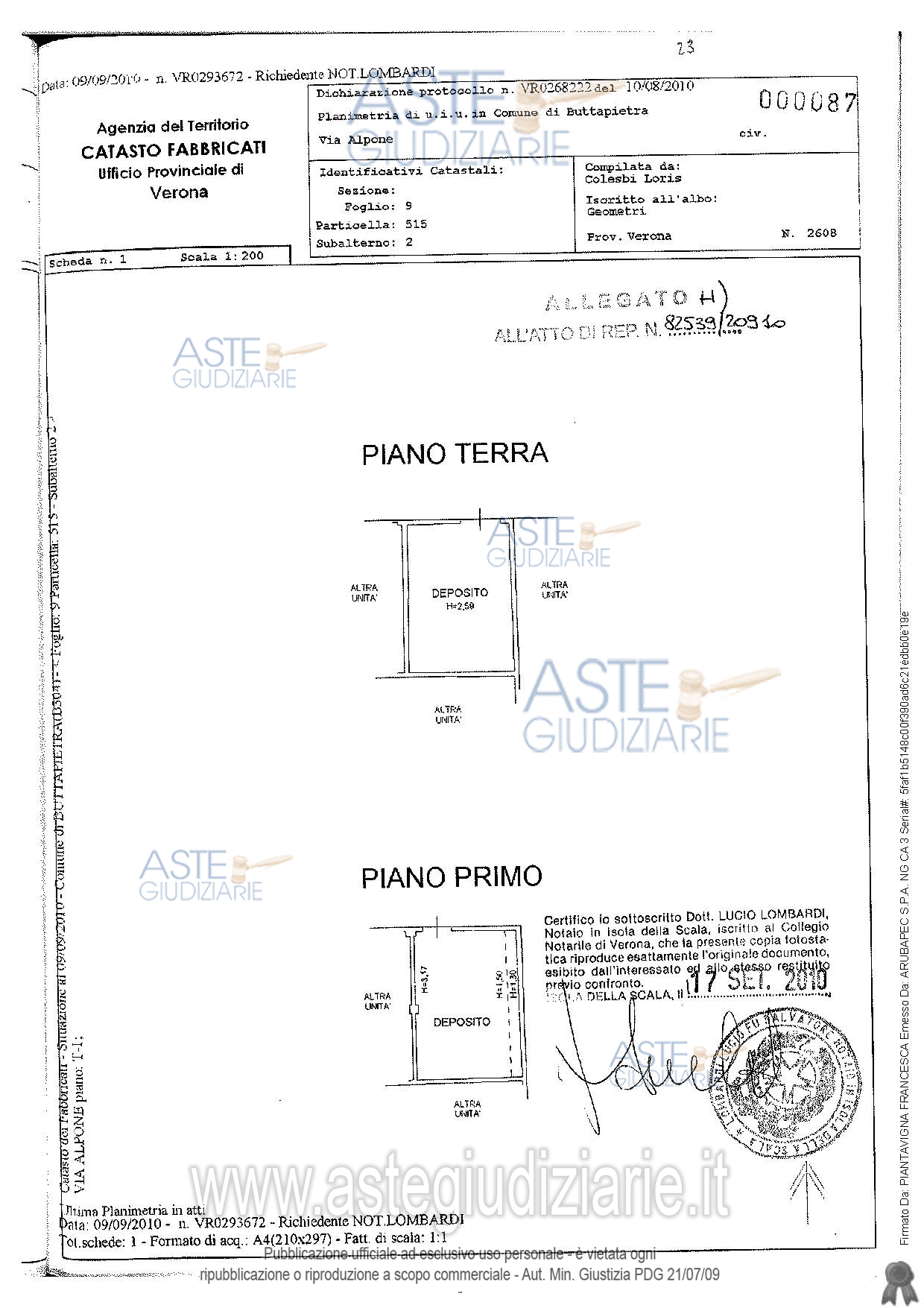 Planimetria del bene