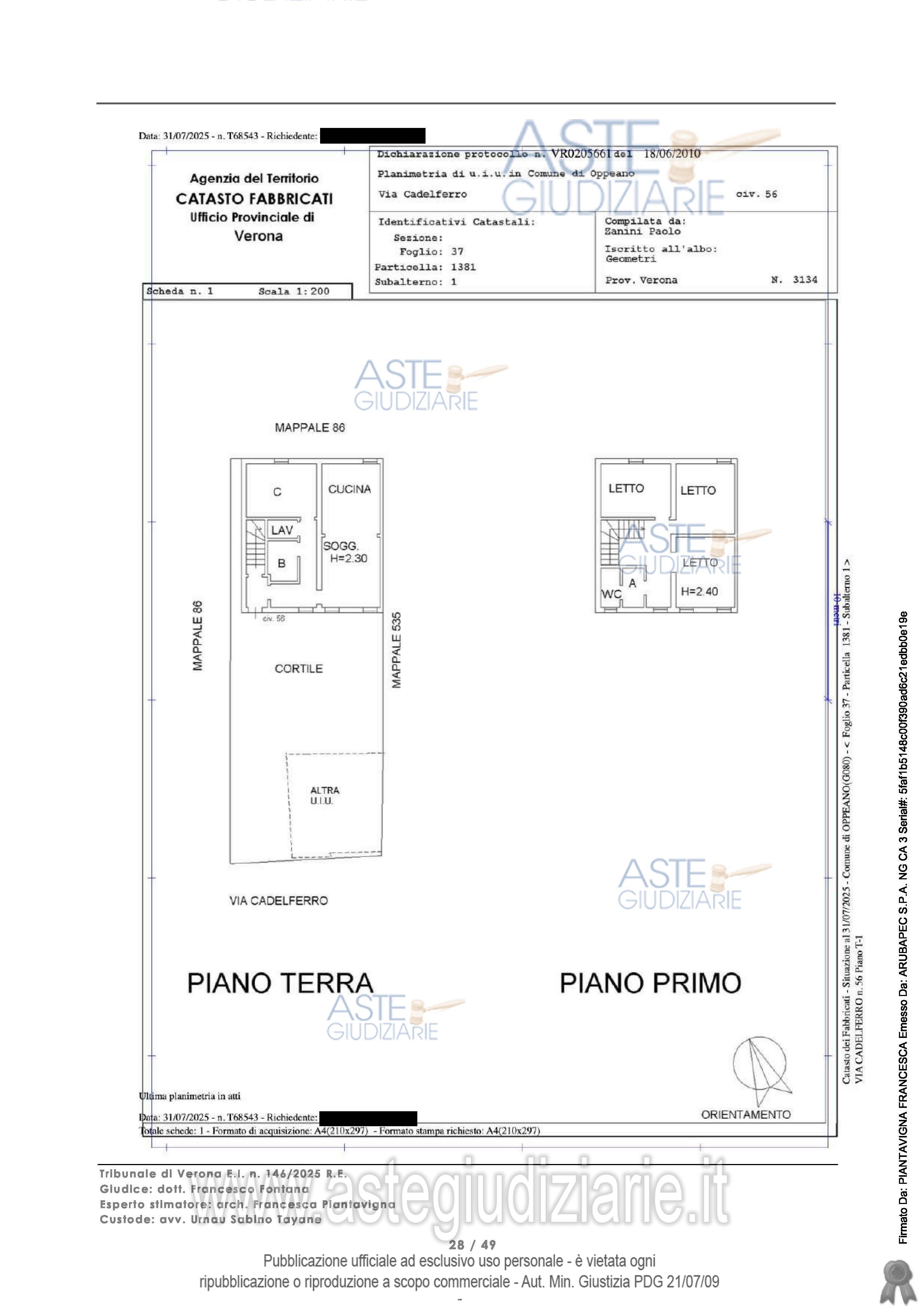 Planimetria del bene