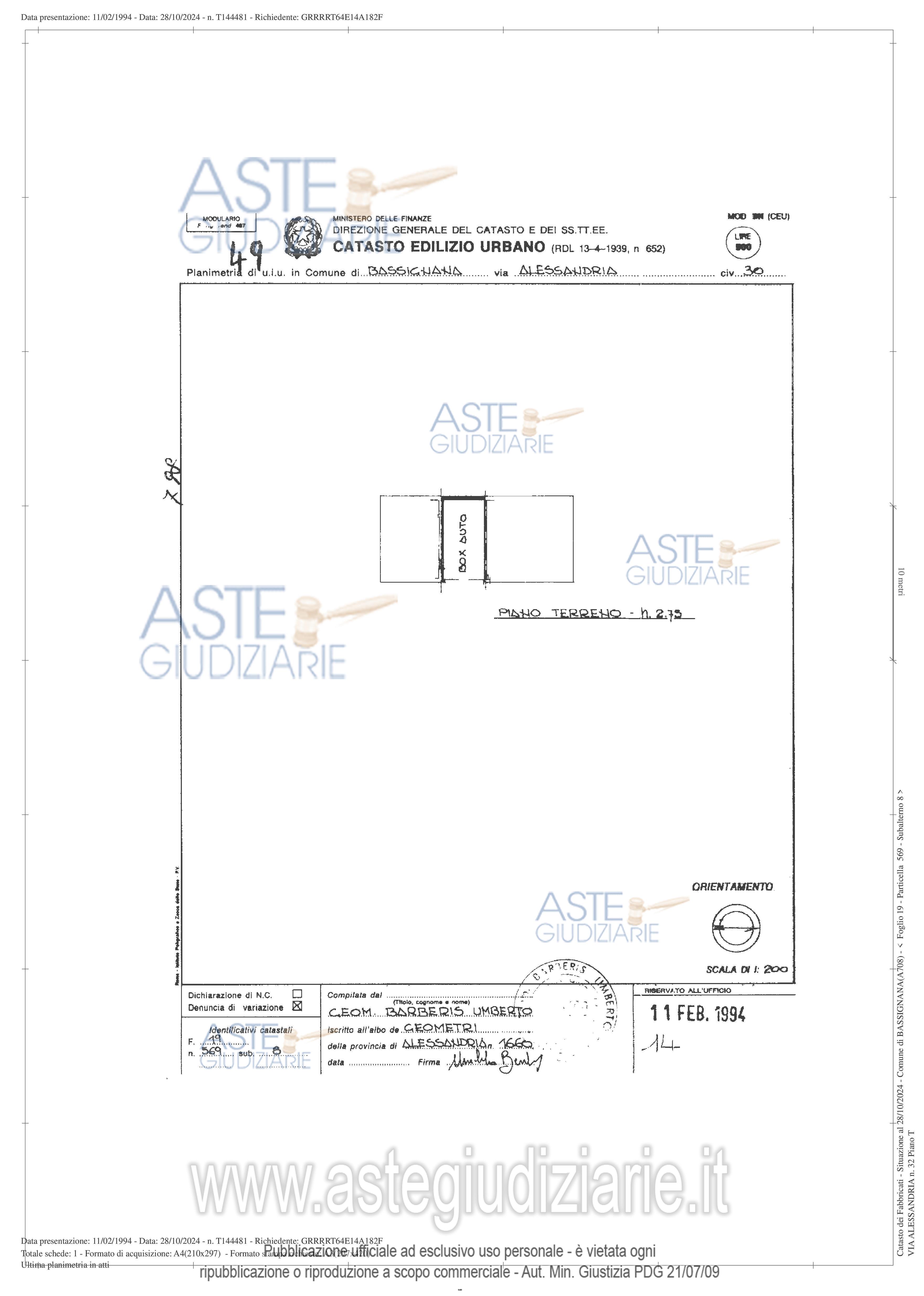 Planimetria del bene