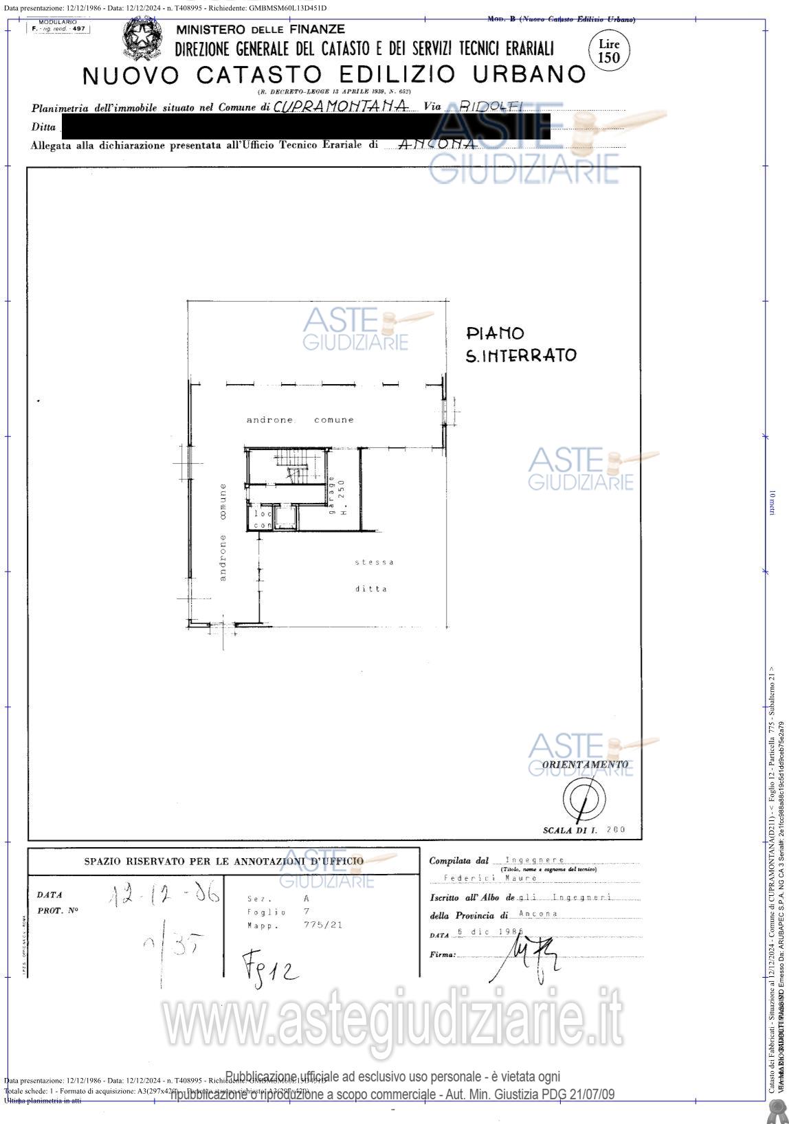 Planimetria del bene