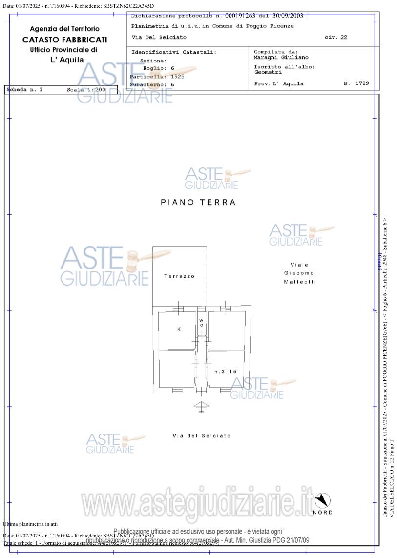 Planimetria del bene