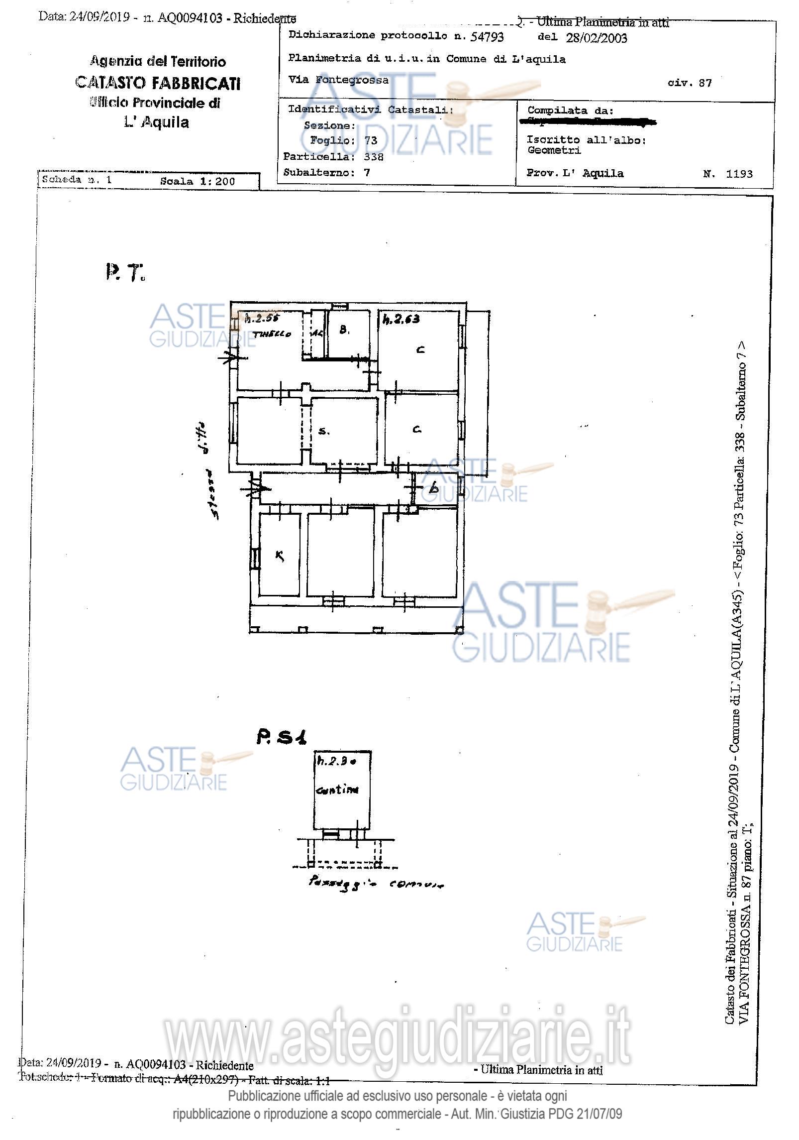 Planimetria del bene