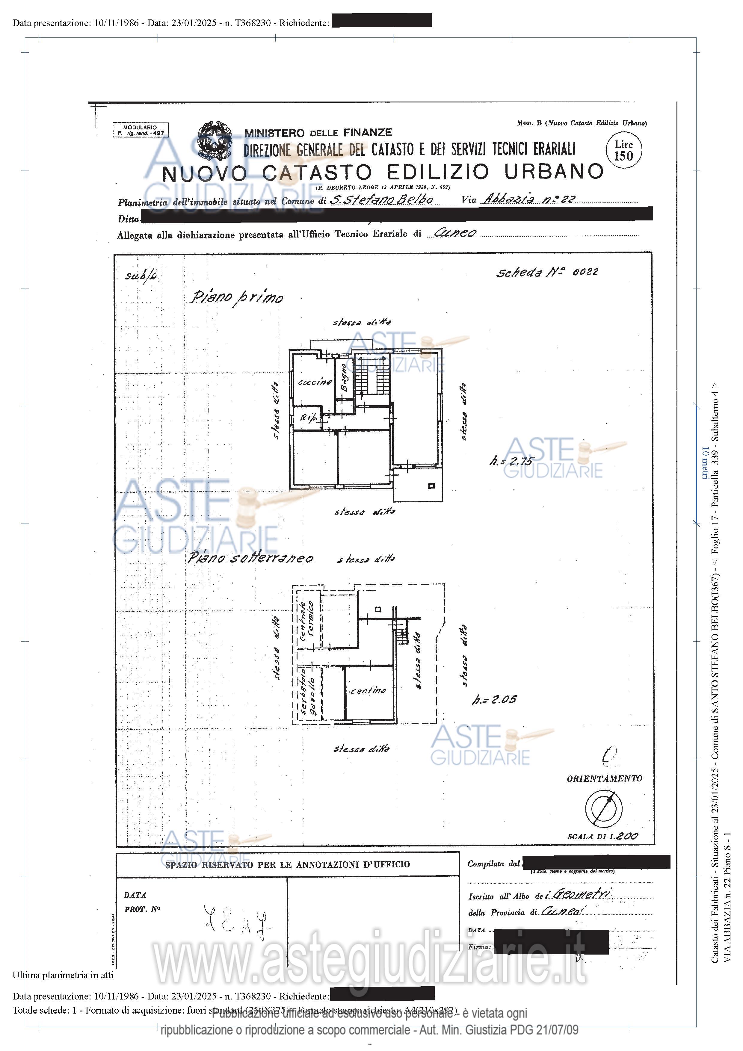 Planimetria del bene