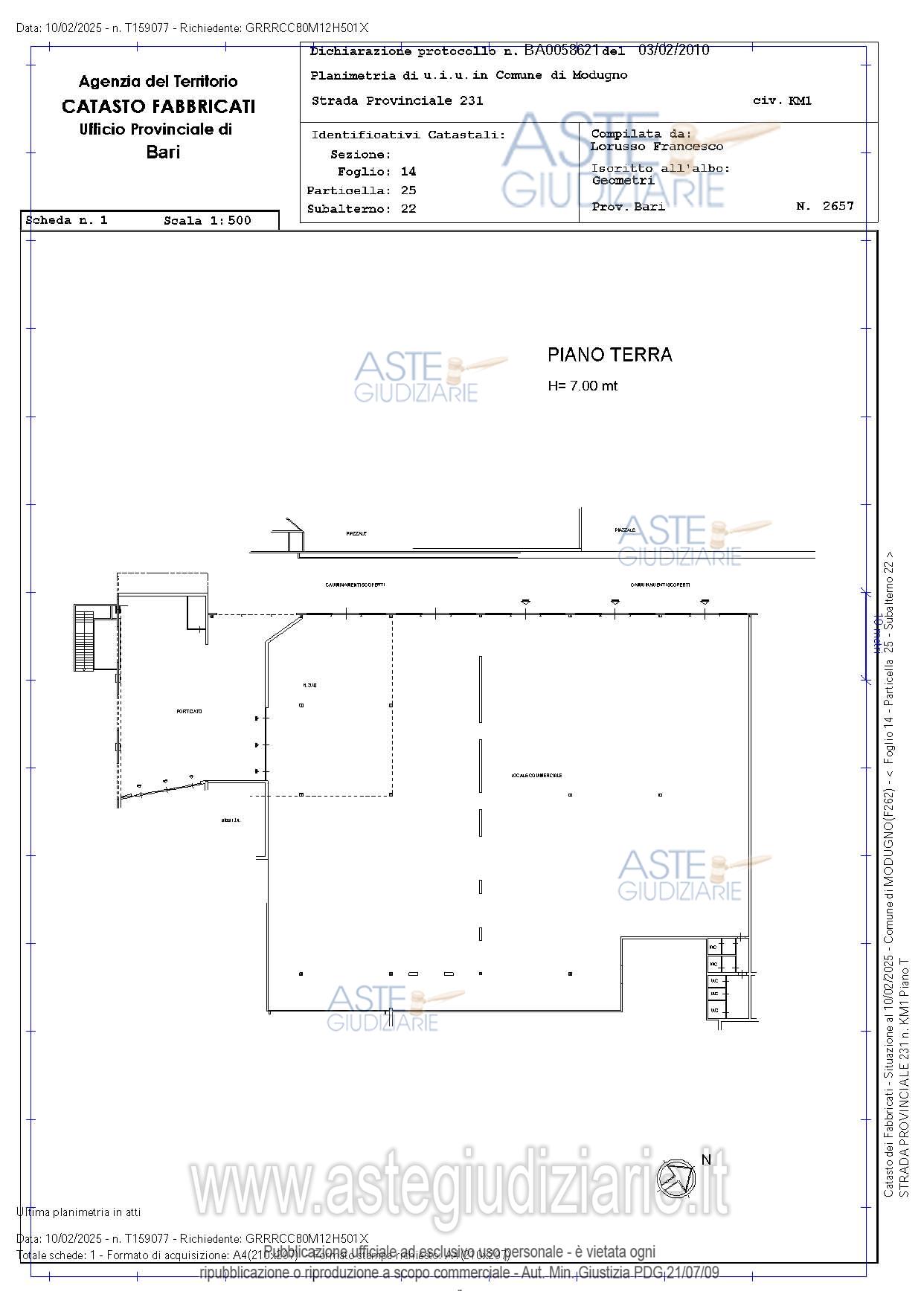 Planimetria del bene