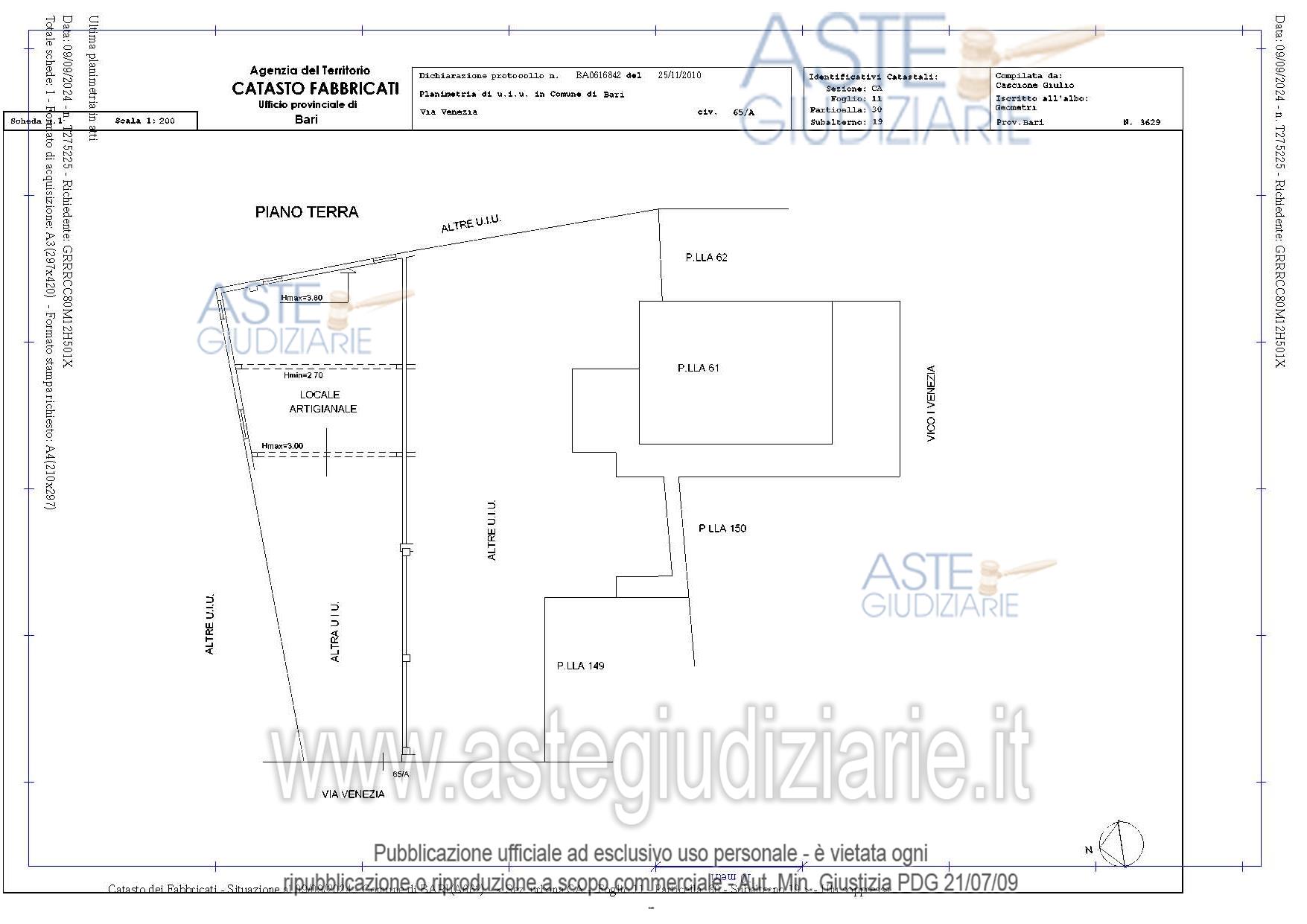 Planimetria del bene