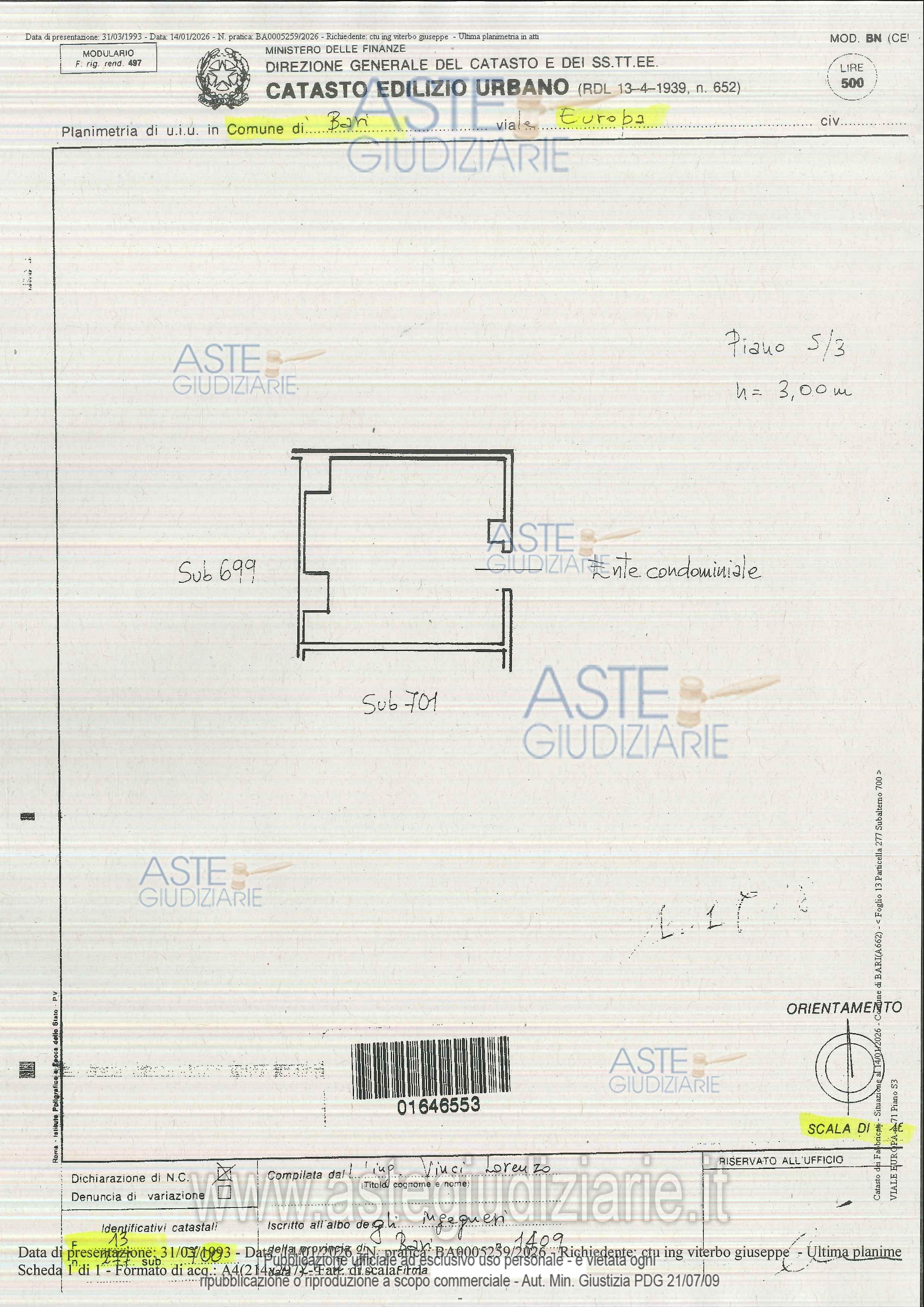 Planimetria del bene