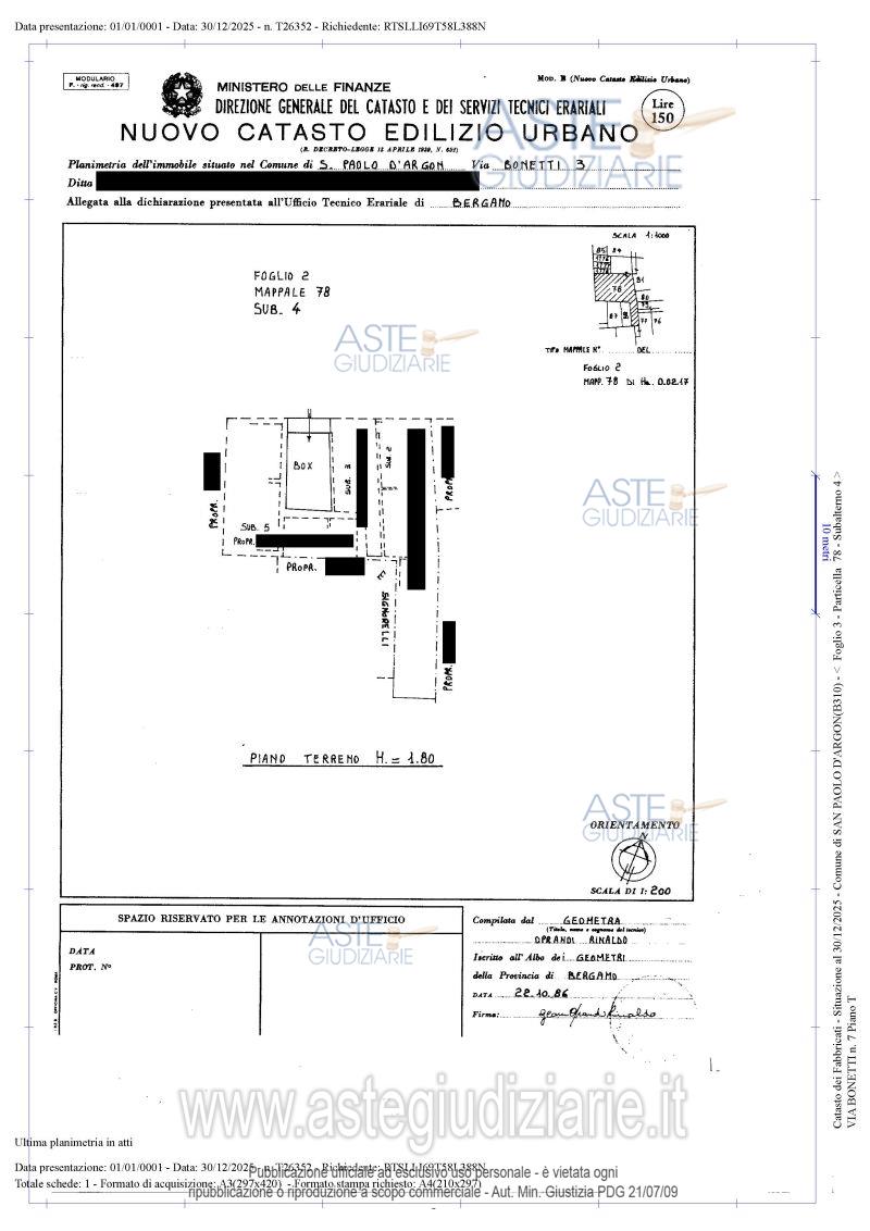 Planimetria del bene