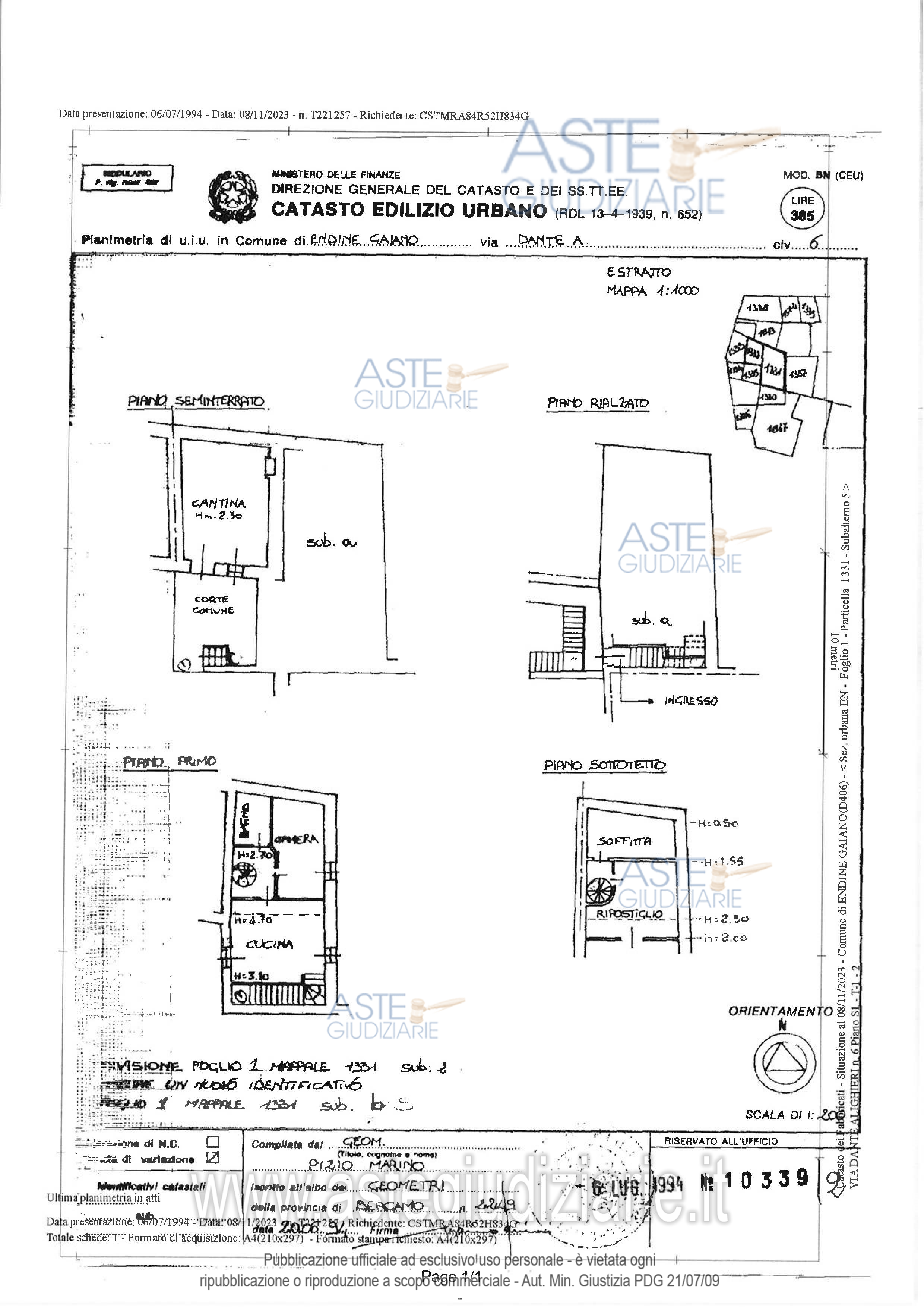 Planimetria del bene