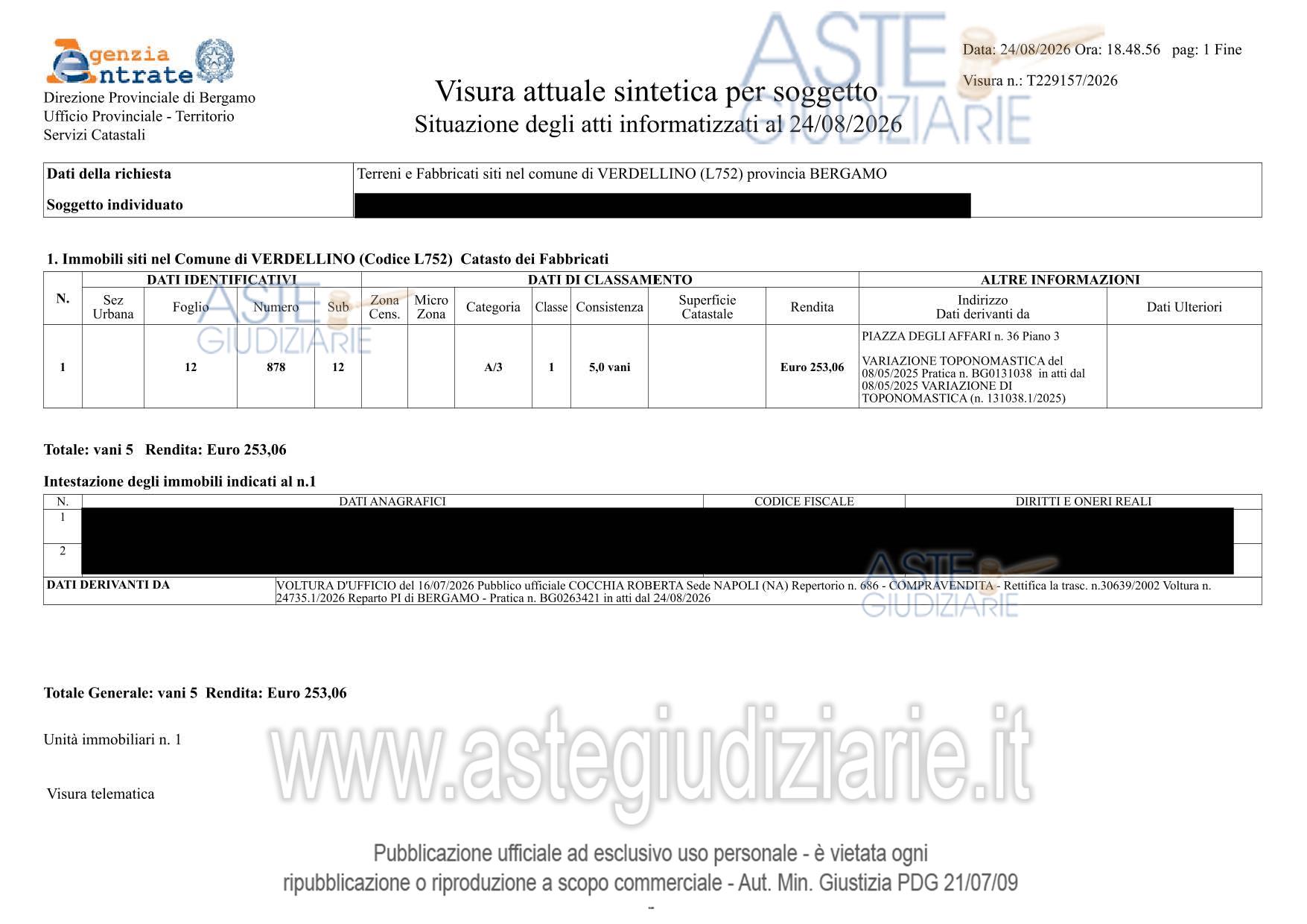 Planimetria del bene