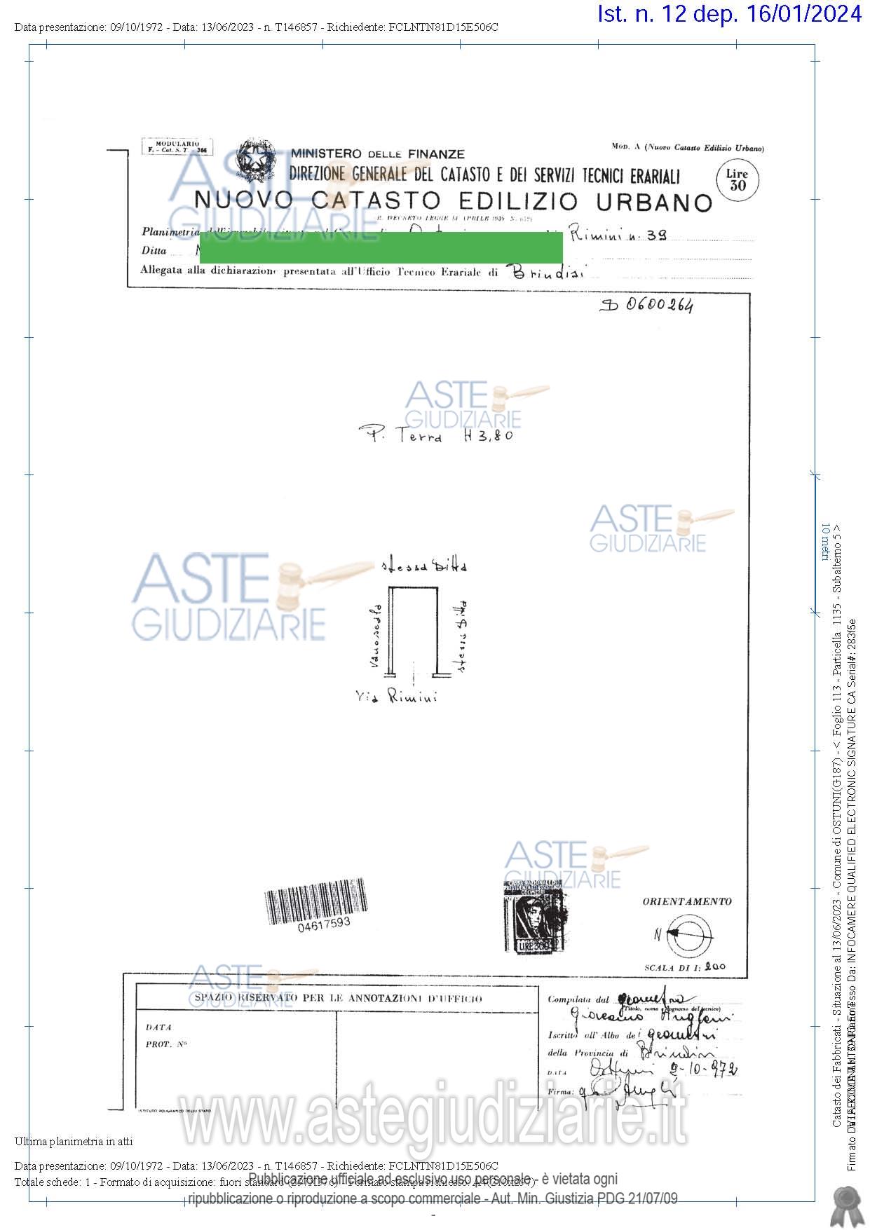 Planimetria del bene