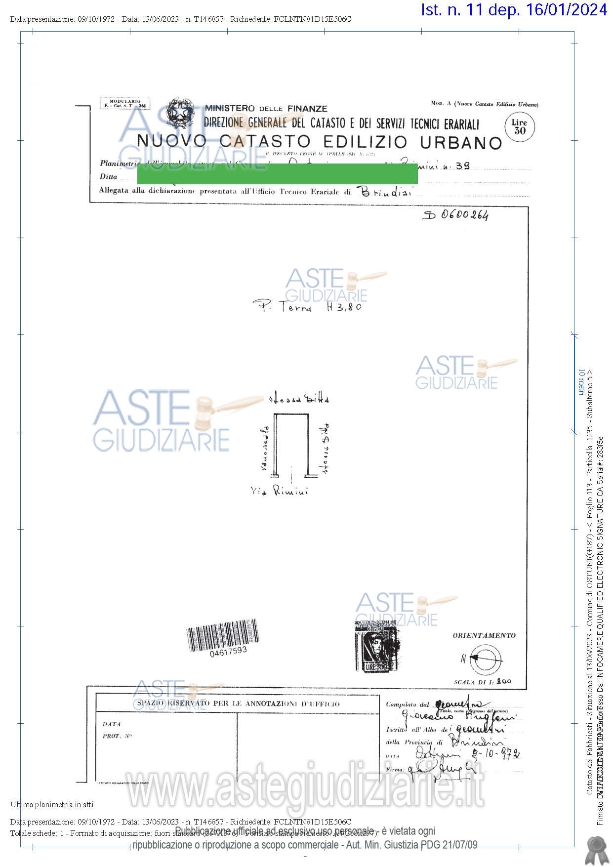 Planimetria del bene