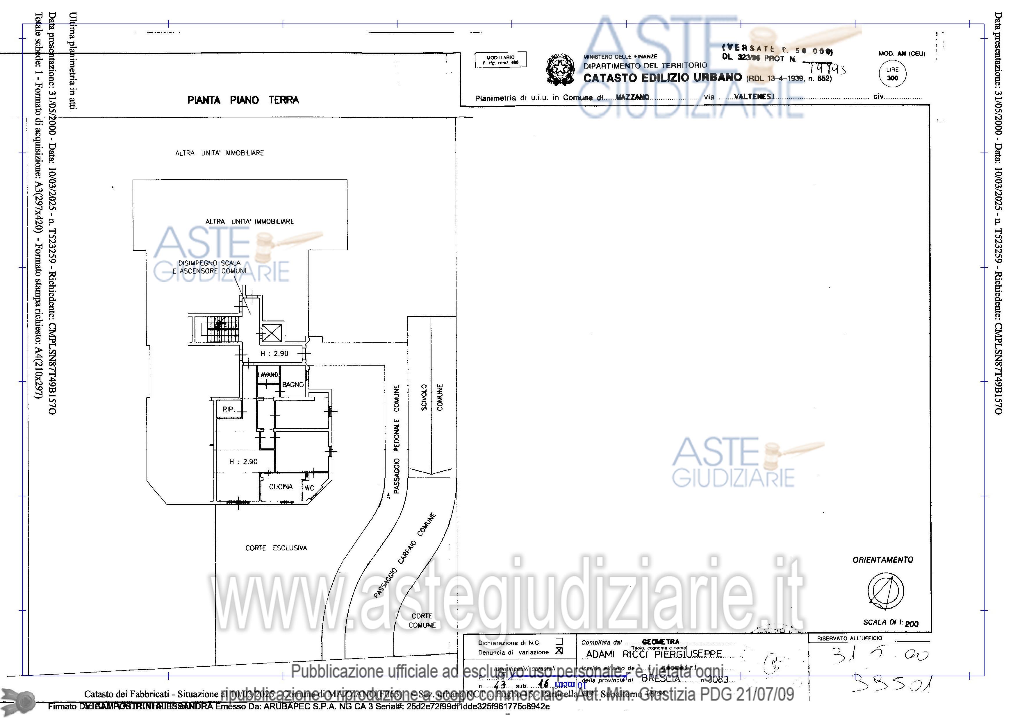 Planimetria del bene