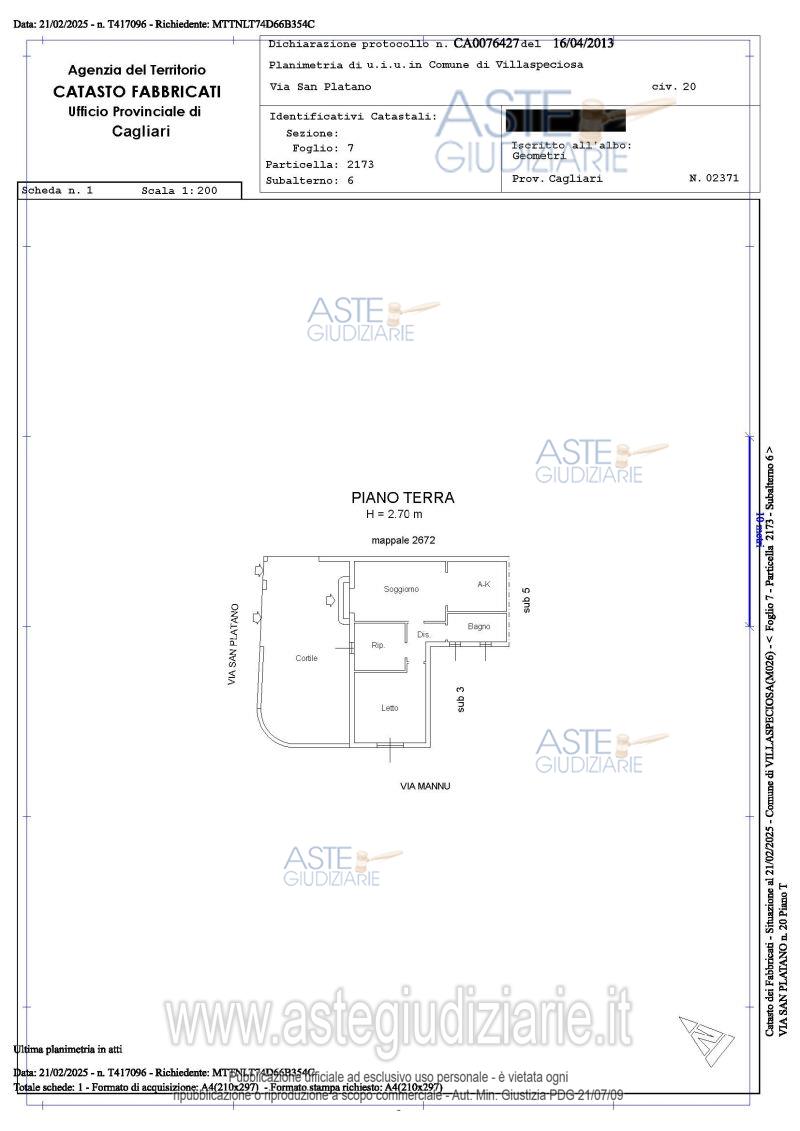 Planimetria del bene