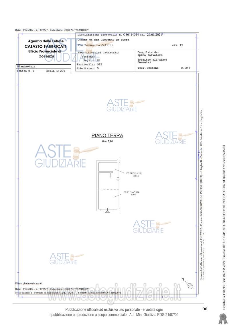 Planimetria del bene