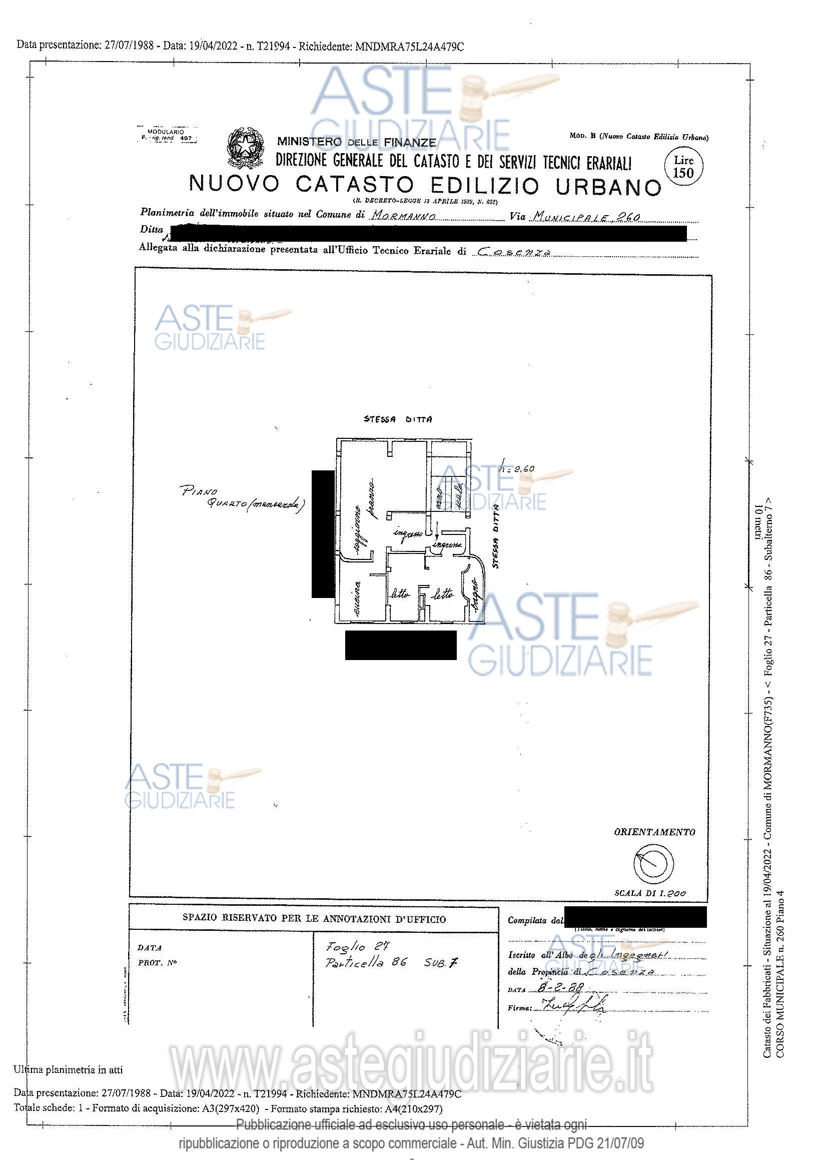 Planimetria del bene