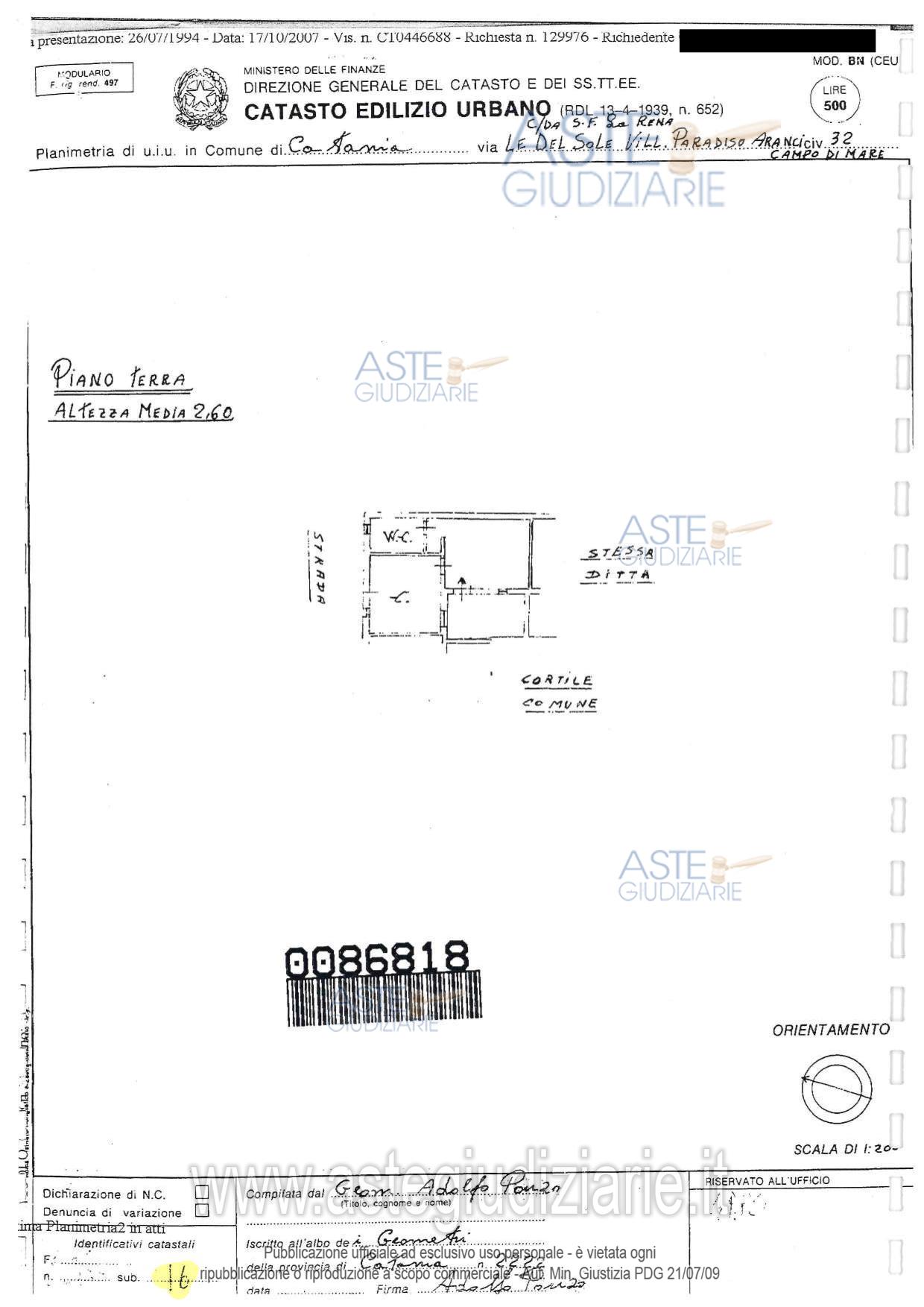 Planimetria del bene