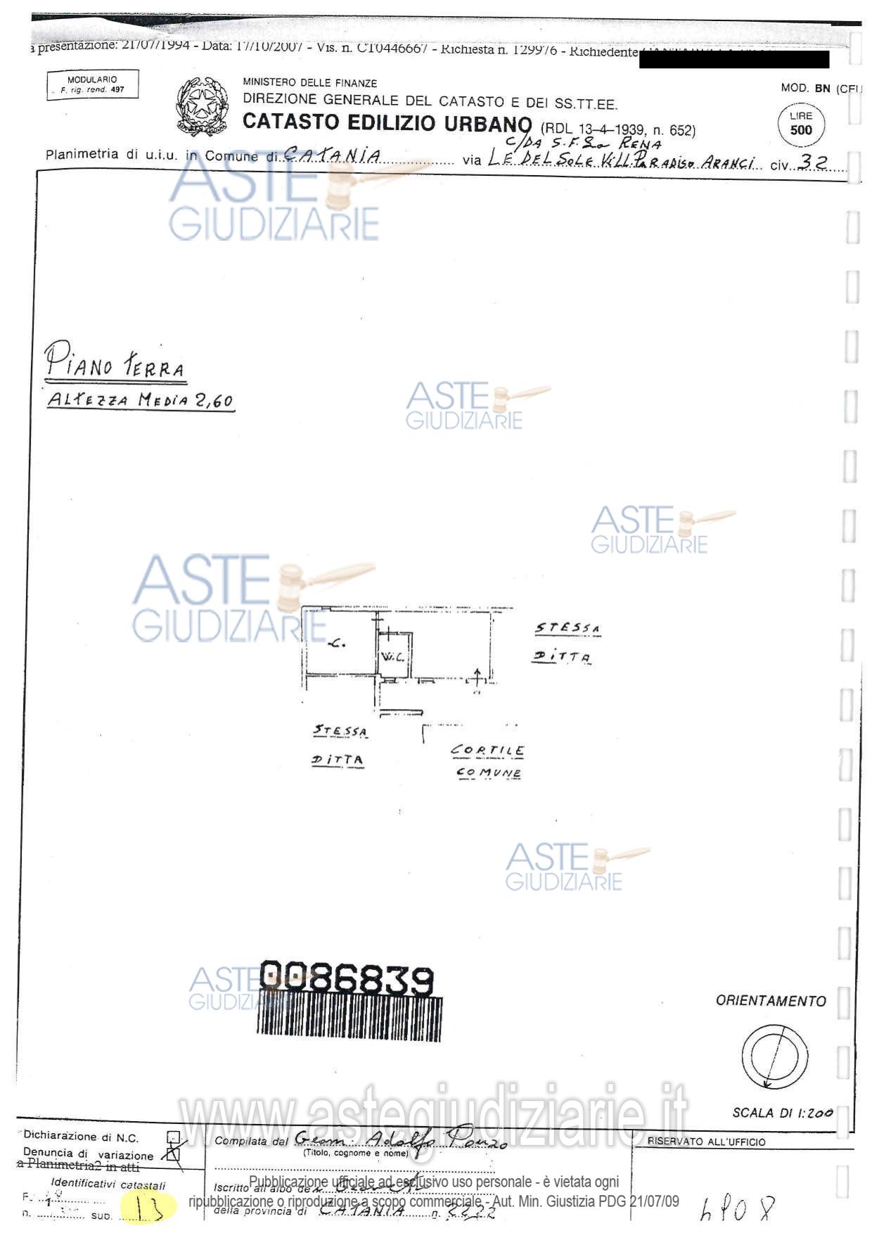 Planimetria del bene
