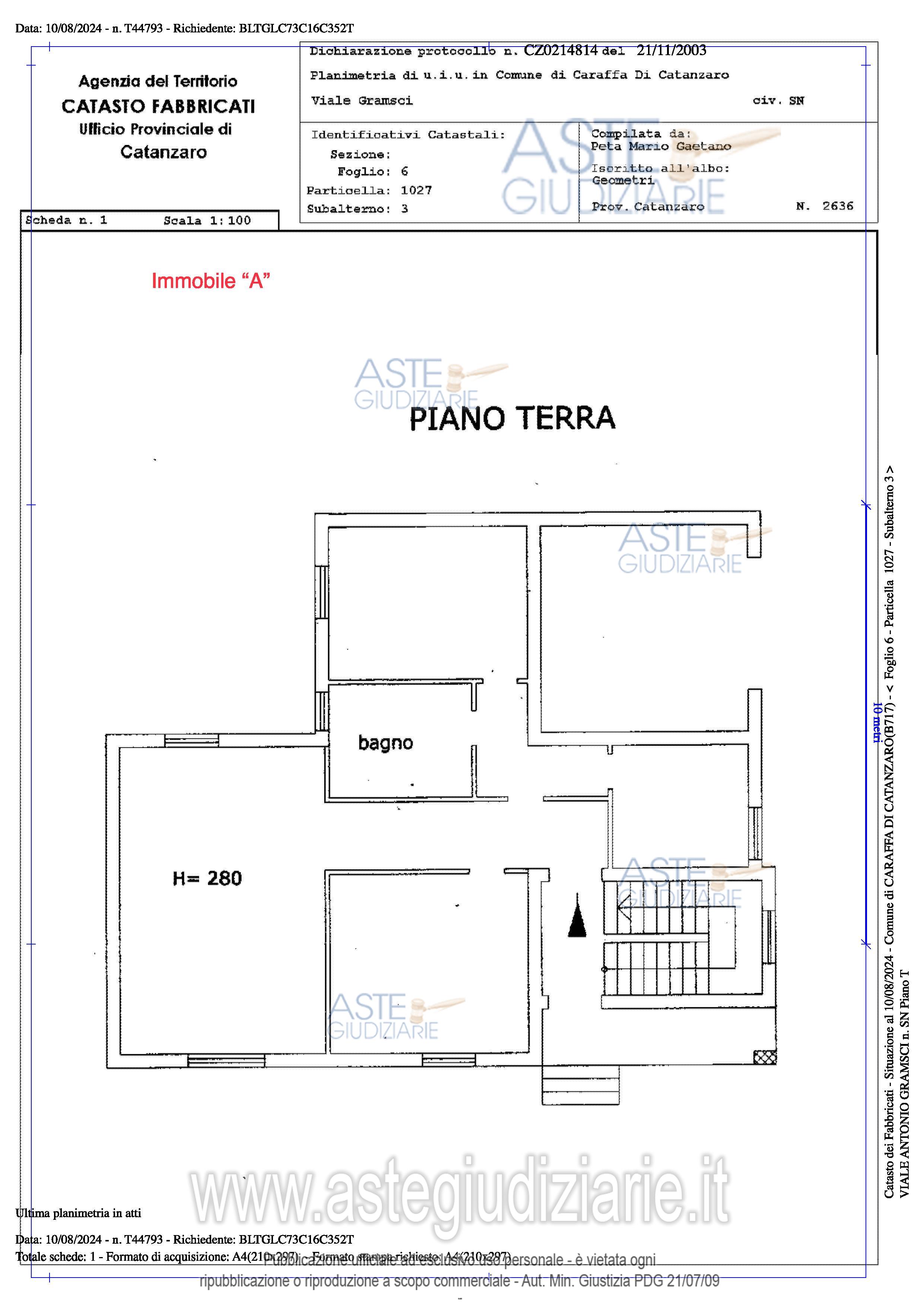 Planimetria del bene