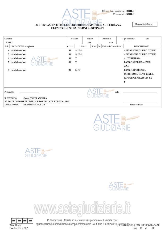 Planimetria del bene