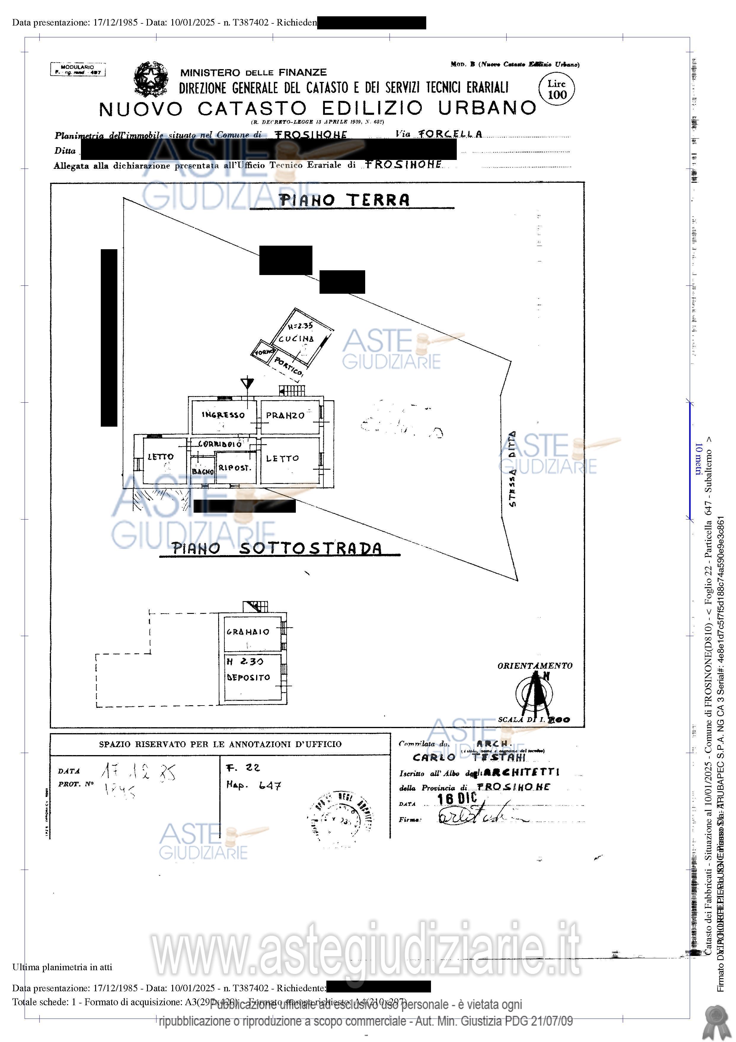 Planimetria del bene