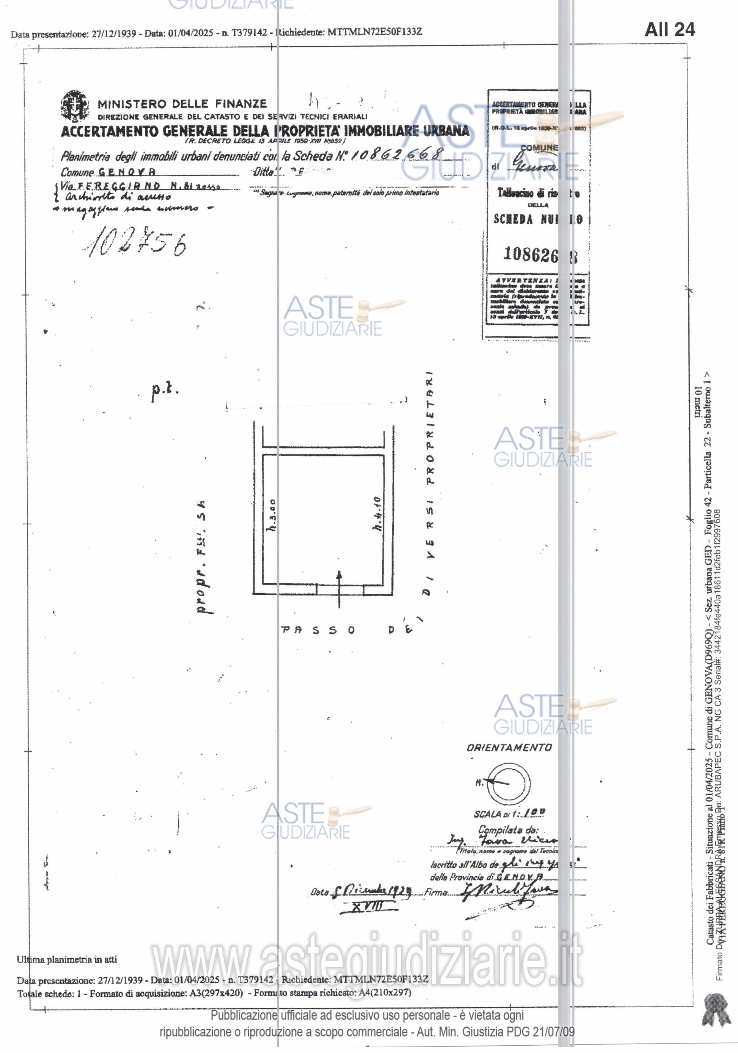 Planimetria del bene