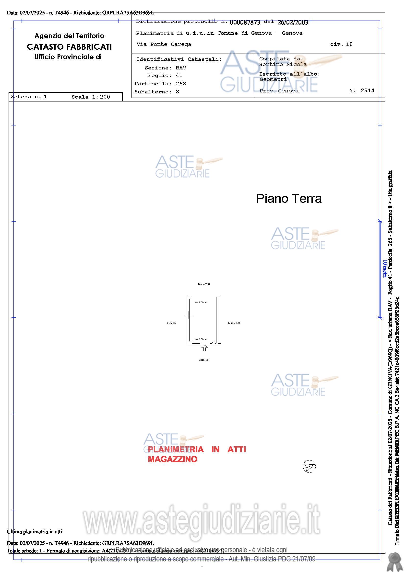 Planimetria del bene