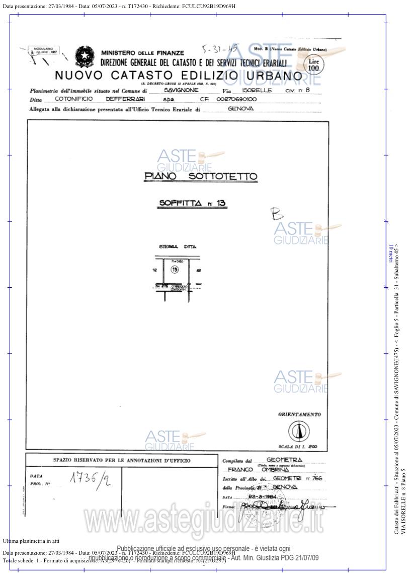 Planimetria del bene
