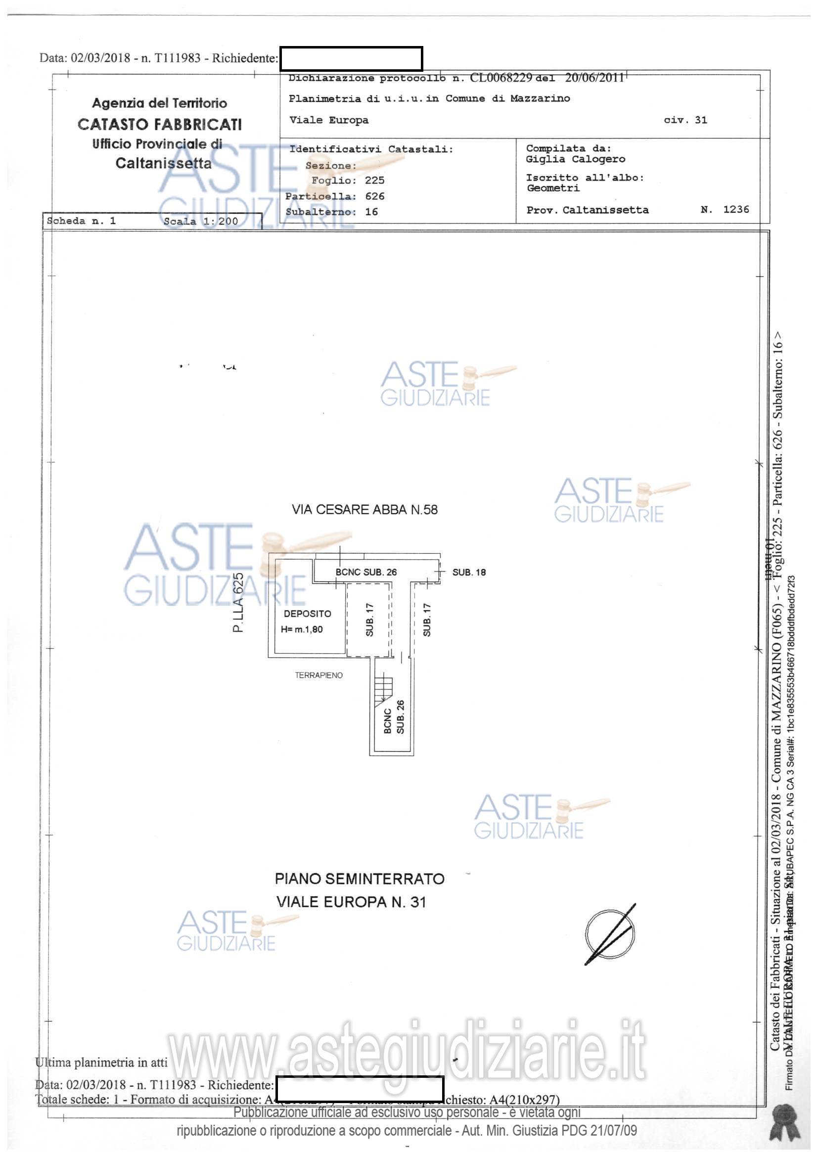 Planimetria del bene