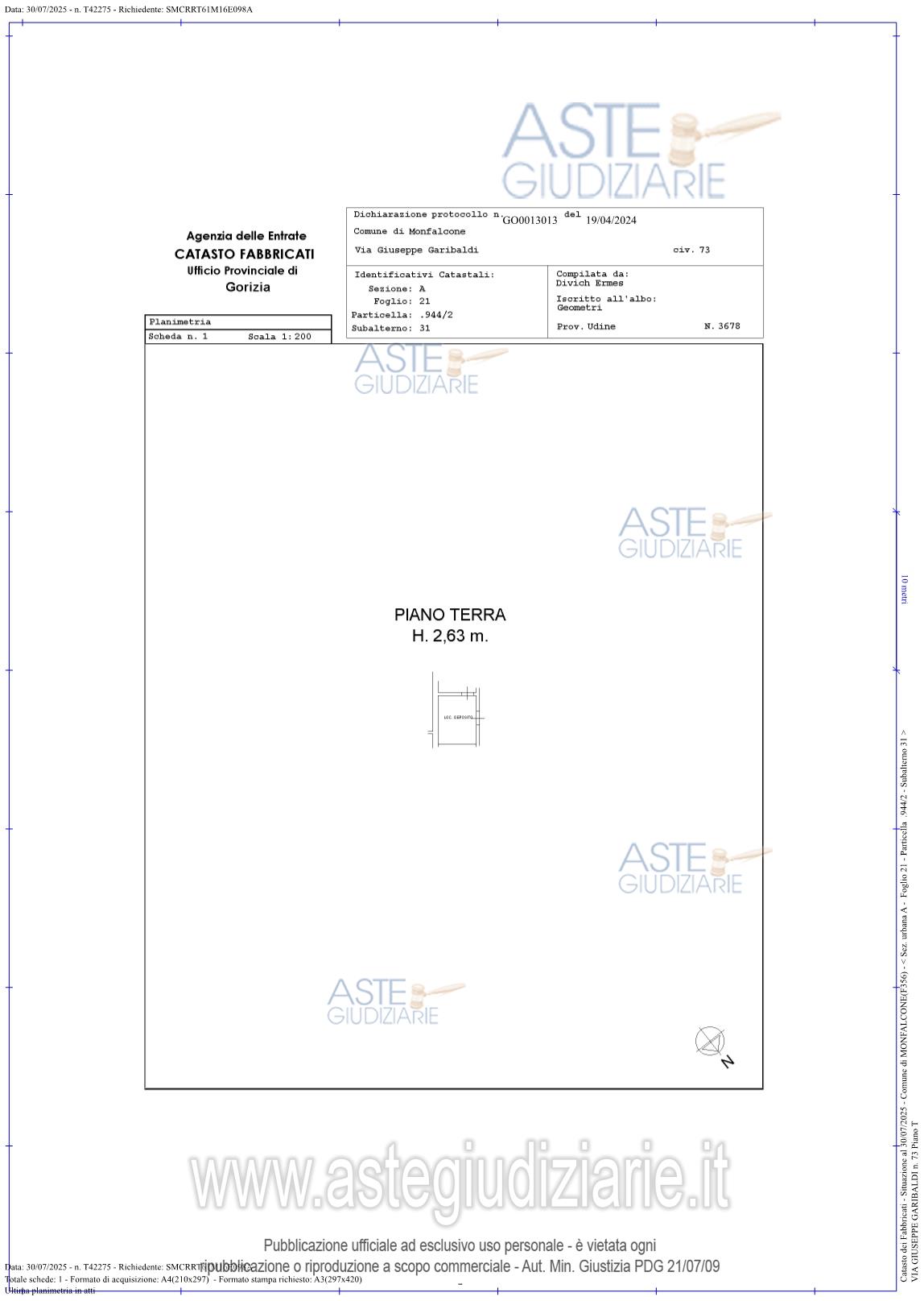 Planimetria del bene