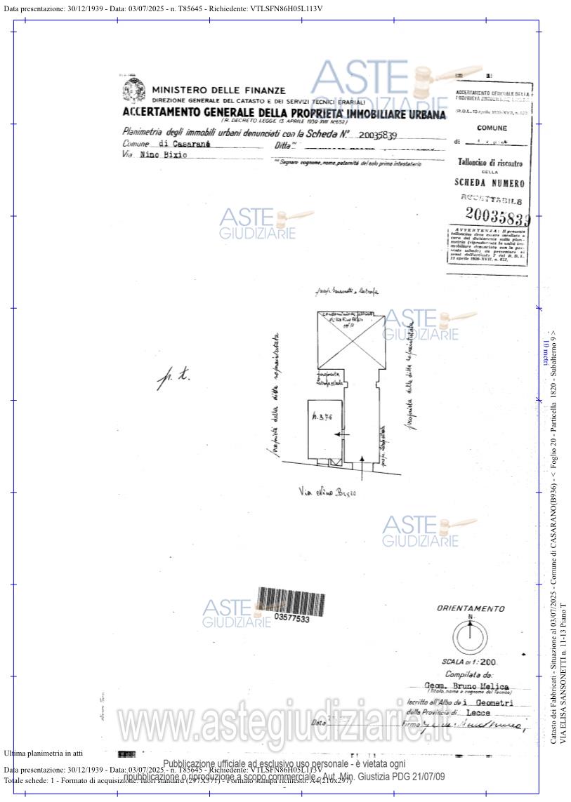 Planimetria del bene